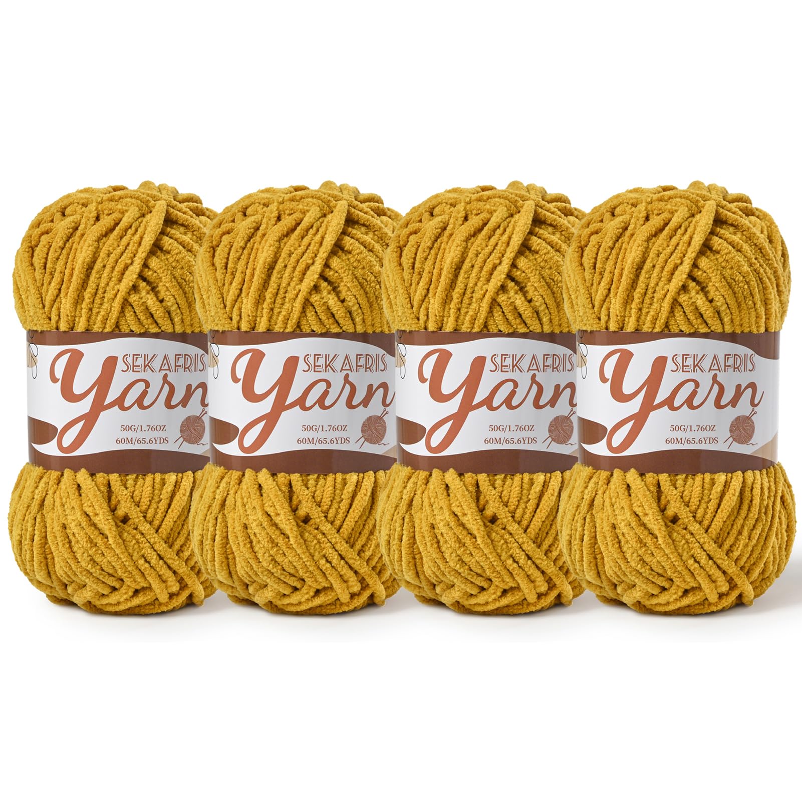Chenille Yarn for Crocheting Crochet Turmeric Yarn 4 Pack