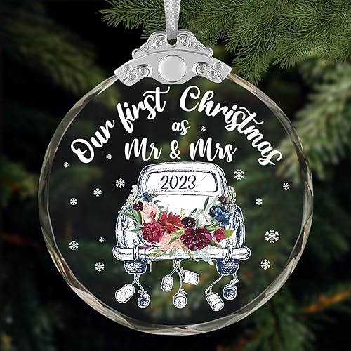 Adorno de matrimonio de nuestra primera Navidad 2023, nuestra primera Navidad como el señor y la señora 2023, regalos de boda para parejas, regalos