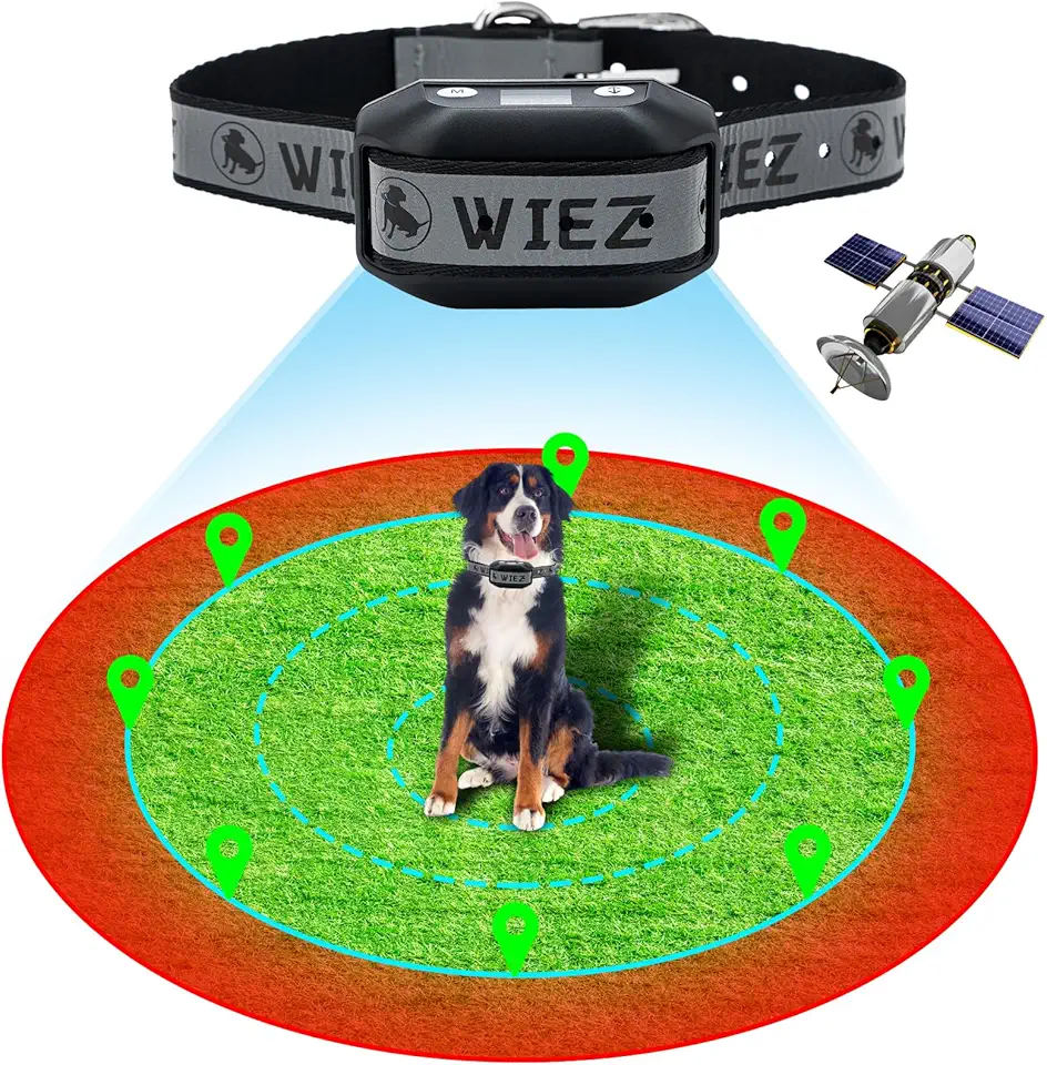 WIEZ Dog Fence Wireless, GPS Dog Fence System for Outdoor,Electric Dog Fence, Range 65-3280 ft, Adjustable Warning Strength, Rechargeable, Harmless and Suitable for Dogs