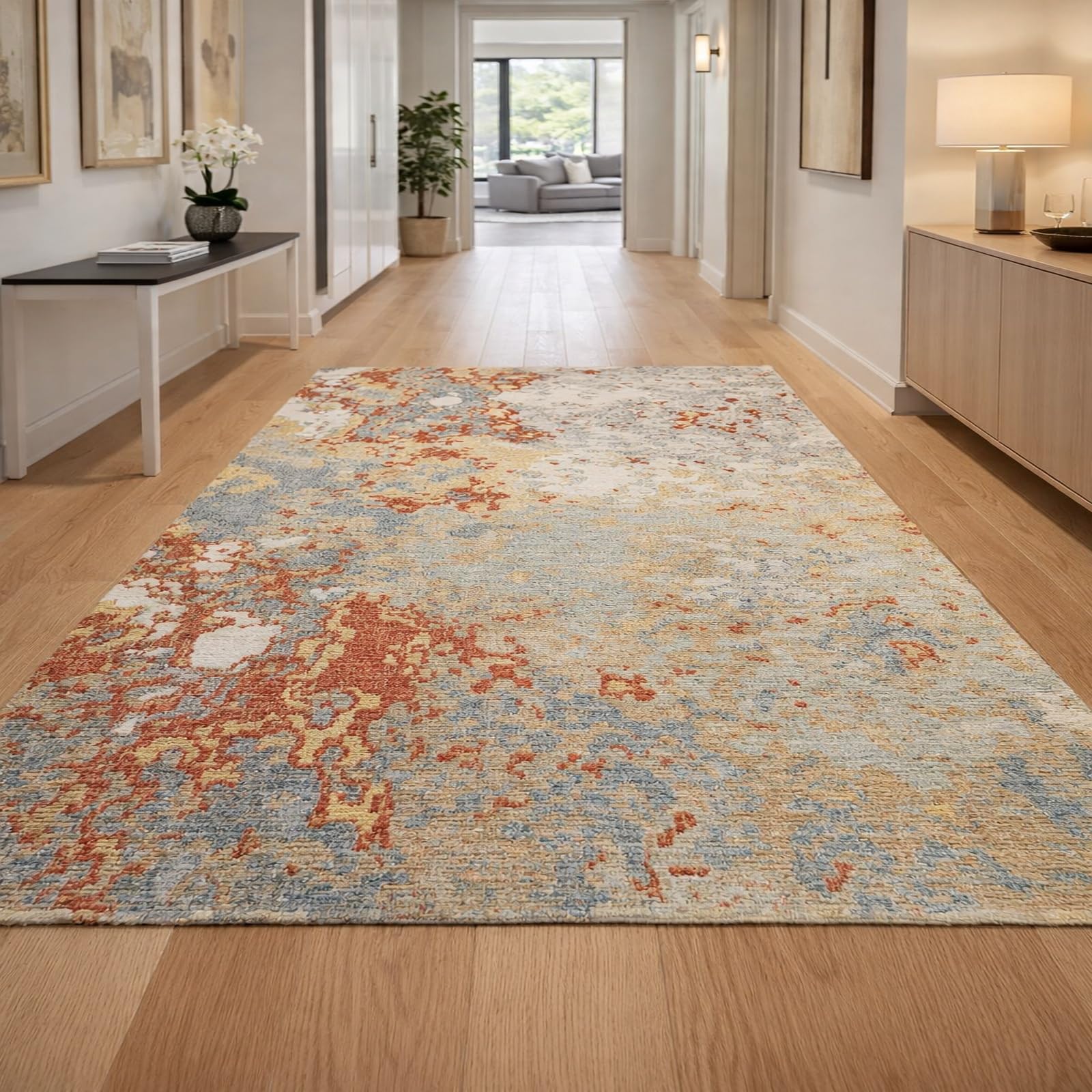 Tapis de salon résistant aux taches et lavable 150 x 150 cm beige