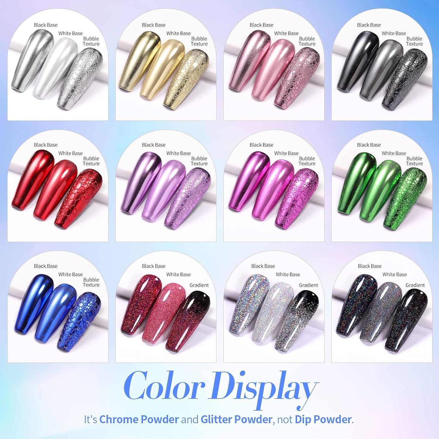 NAILWIND Colors Chrome Nail Powder Set, Gold, Silver,Red,Pink Reflective Glitter Metallic Mirror Effect for Nails Art Design 3D Holographic Silver Rose Gold Pigment 4 - Pcs set, - Image 2 thumbnail
