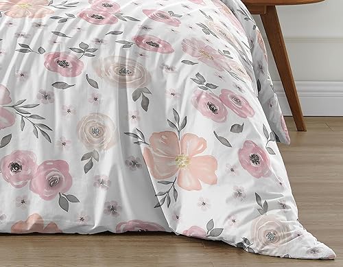 Miniatura 6 de Blush Rosa Color Gris y Blanco Shabby Chic Acuarela Floral Chica FullQueen Kid ChildrensJuego de ropa de cama Comforter por Sweet diseños