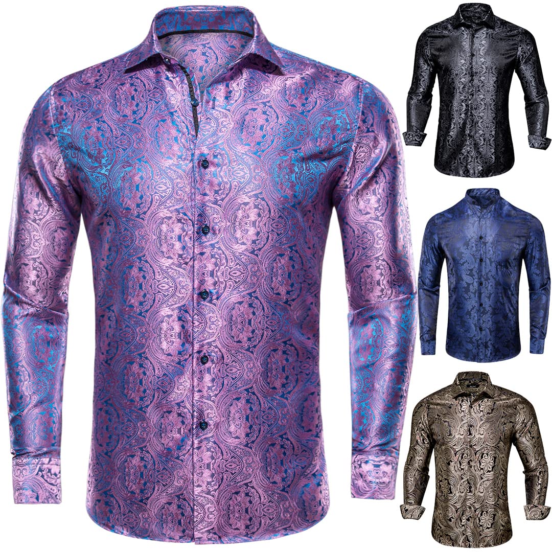Niiyyjj Męskie jedwabne koszule z długim rękawem męskie slim fit paisley satynowa sukienka koszule koszula męska smoking koszula, Cy-1017, XXL