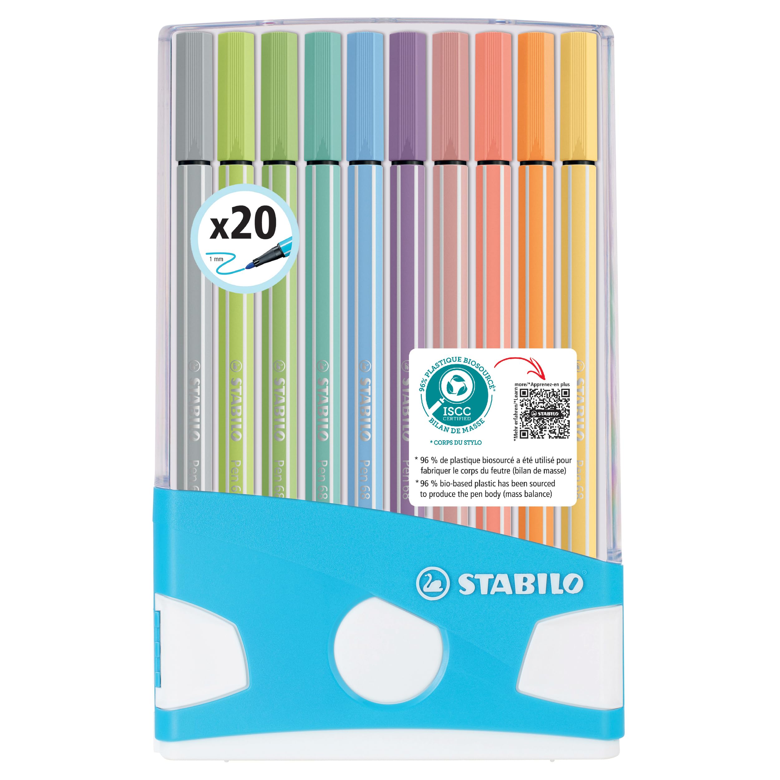 STABILO - Premium Pen 68 - Colorparade case with 20 assorted colours, 10 of them pastel