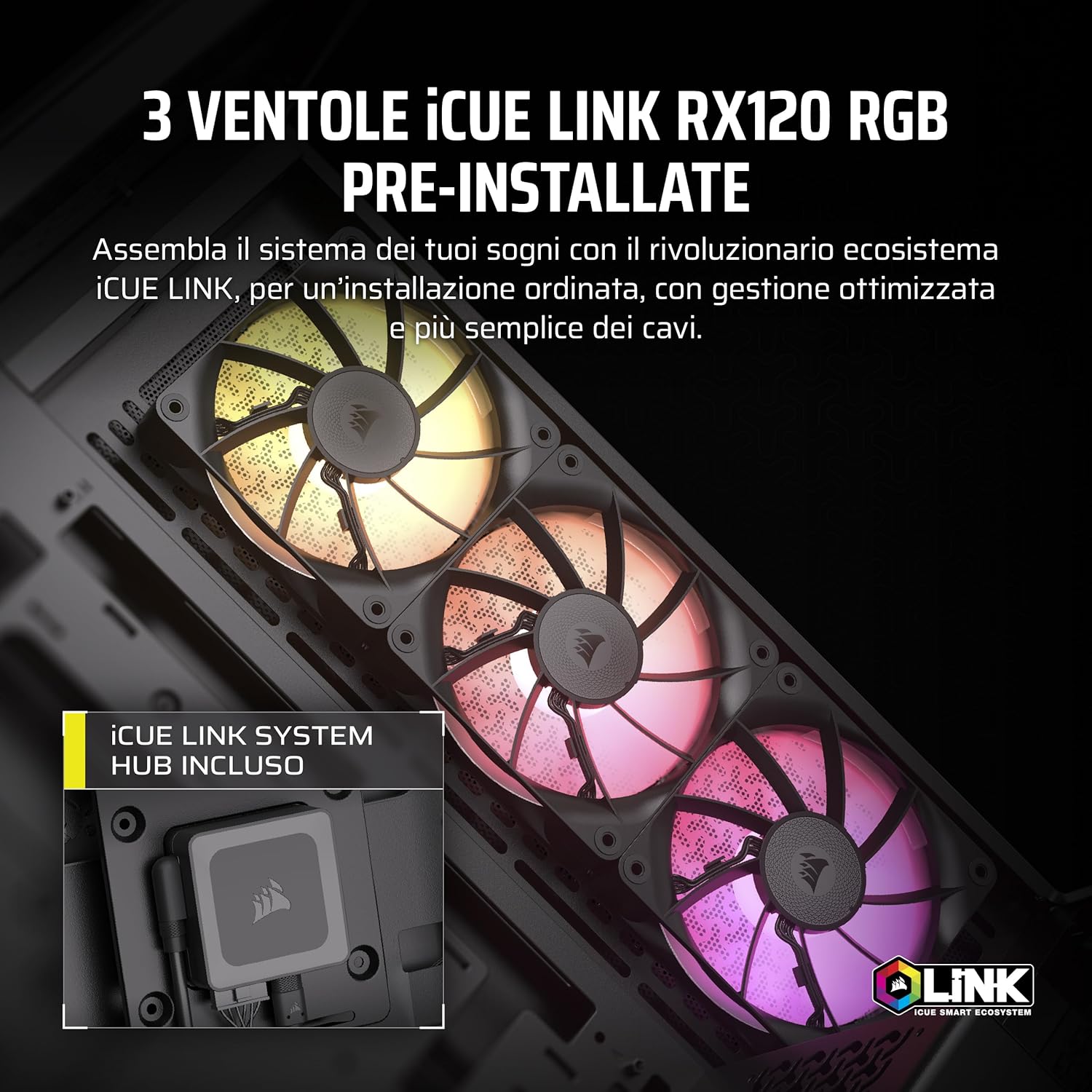 CORSAIR iCUE LINK 3500X RGB Mid-Tower ATX Case per PC - Vetro Panoramico Temperato - Compatibile con Scheda Madre a Connessione Inversa - 3x Ventole CORSAIR RX120 RGB Incluse - Nero iCUE LINK RGB Nero - Immagine 3