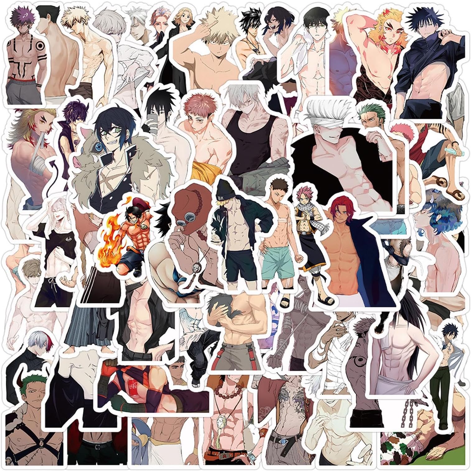 50pcs Anime Boys Stickers Sexy Cool Cartoon Muscle Man Stickers for Adult Skateboard,Waterproof Vinyl Decals for Teens Water Bottle Suitcase Journal Bumper Phone Car