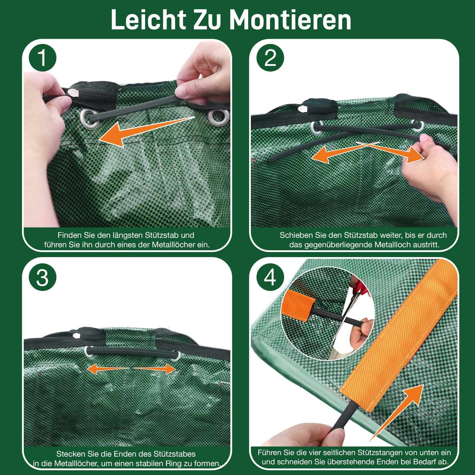 3x Gartenabfallsack stabil 120L - Selbststehend Gartensack Laubsack mit Deckel, Wiederverwendbar Grünschnittsack Laubsammler Korrosionsbeständig für Gartenabfälle und Grünschnitt