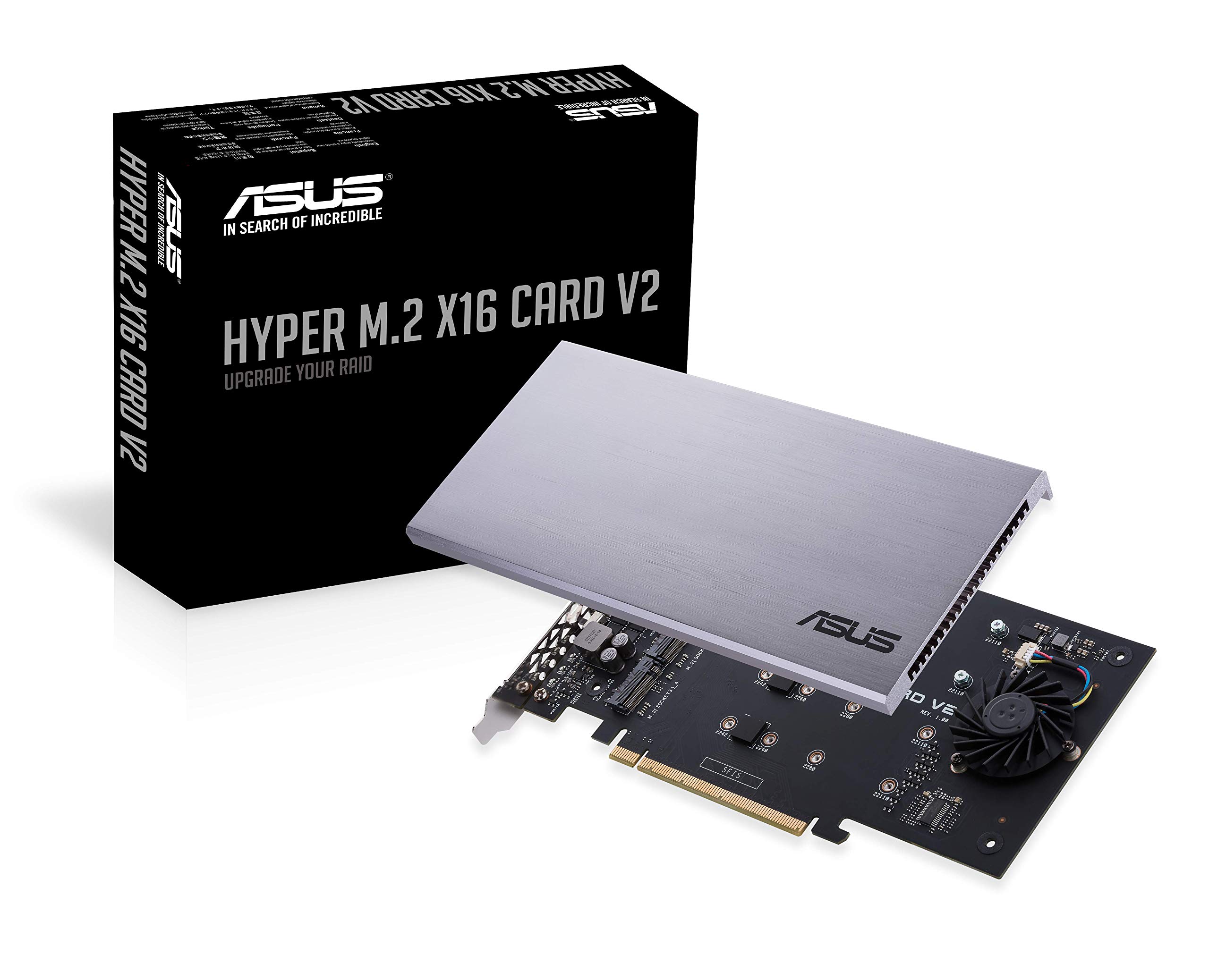ASUS Hyper M.2 X16 PCIe 3.0 X4 Carte d'extension V2 Prend en Charge 4 NVMe M.2 (2242/2260/2280/22110) jusqu'à 128 Gbps pour Inte