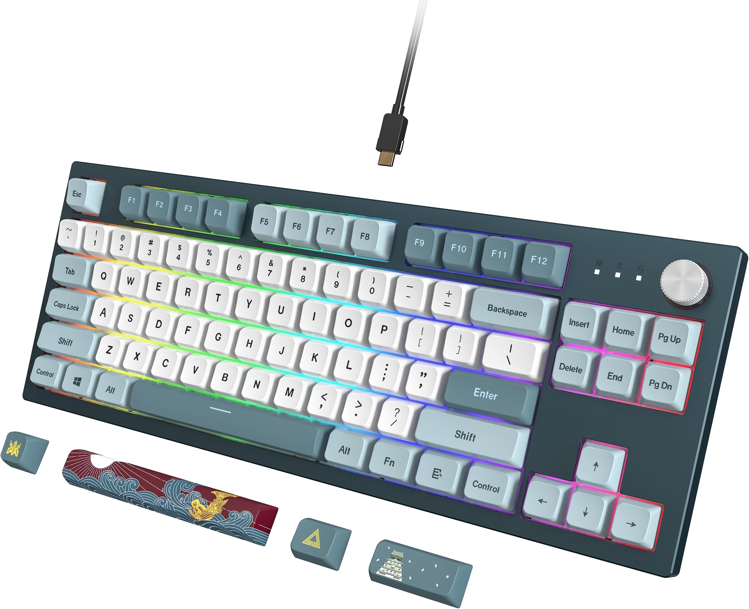 Montech MKey TKL Mechanical Gaming Keyboard: Customizable RGB LED, Premium MDA Profile PBT Keycap, Hot-Swappable Gateron G Yellow Pro 2.0 Pre-lubed Switches, Osaka Castle Theme, Freedom (MK87FY)