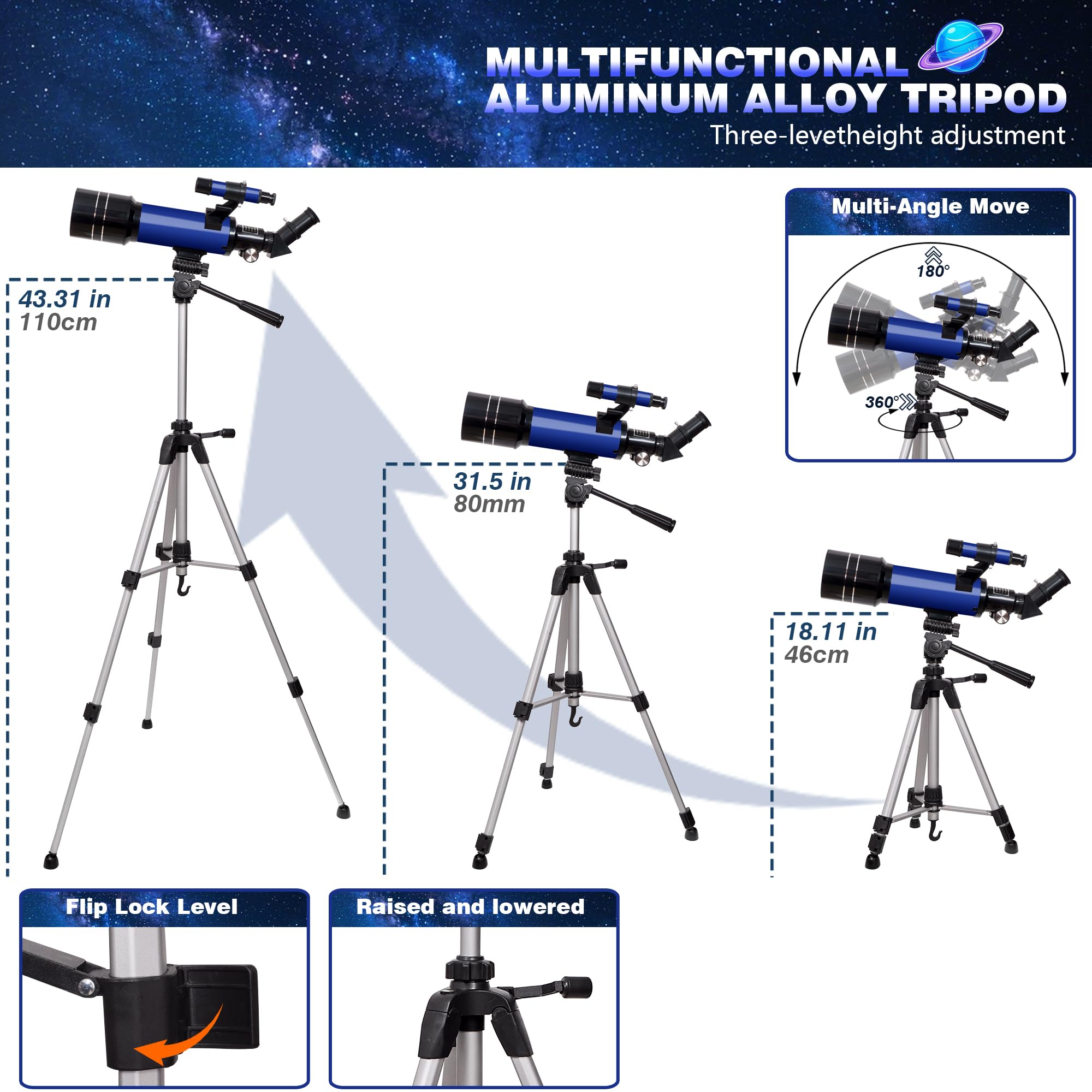 Telescopi per astronomia per adulti, apertura 70 mm, 400 mm, telescopio rifrattore professionale 200X per bambini e principianti, telescopio da viaggio compatto e portatile con borsa per il trasporto