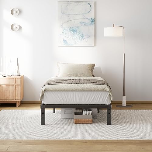 Miniatura 31 de COMASACH Marco de cama de tamaño matrimonial de 12 pulgadas, marco de cama de metal de alta resistencia, soporte de acero resistente, no necesita