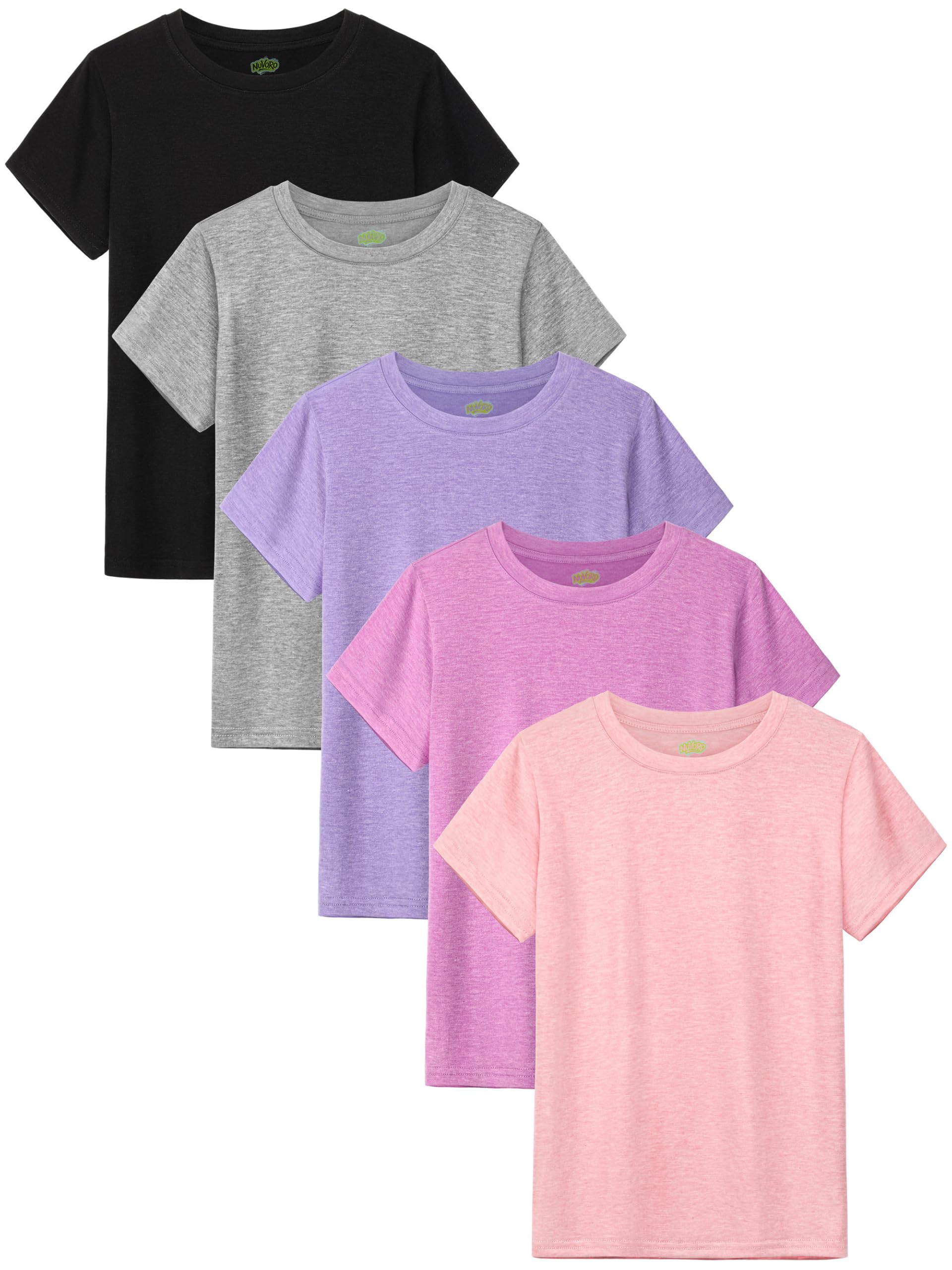 Photo 1 of 5 Pack Girls Shirts Short Sleeve Crewneck Tee Kids T-Shirts Summer Clothes 9-10y
