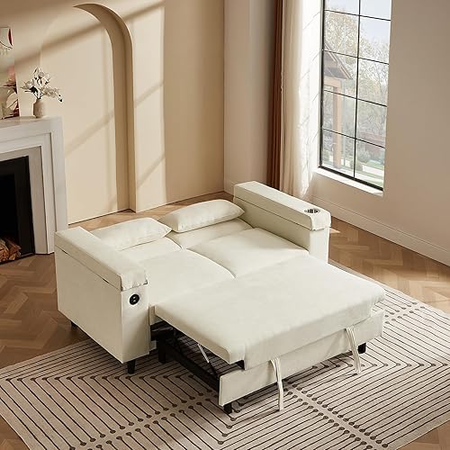 Miniatura 118 de sofá cama de terciopelo de 58 pulgadas, convertible 3 en 1 con bolsa de almacenamiento y respaldo ajustable, perfecto para espacios pequeños, sala 7