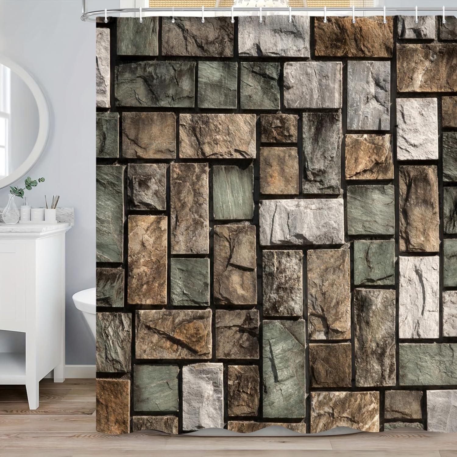 Renaiss 72x78 inch Retro Stone Brick Wall Shower Curtain Rustic Marble Geometric Rock Farmhouse Fabric Shower Curtains for Bathroom Decor Bathtub Curtain Polyester Waterproof with Hooks Stone 72"W x 78"L (Pack of 1)