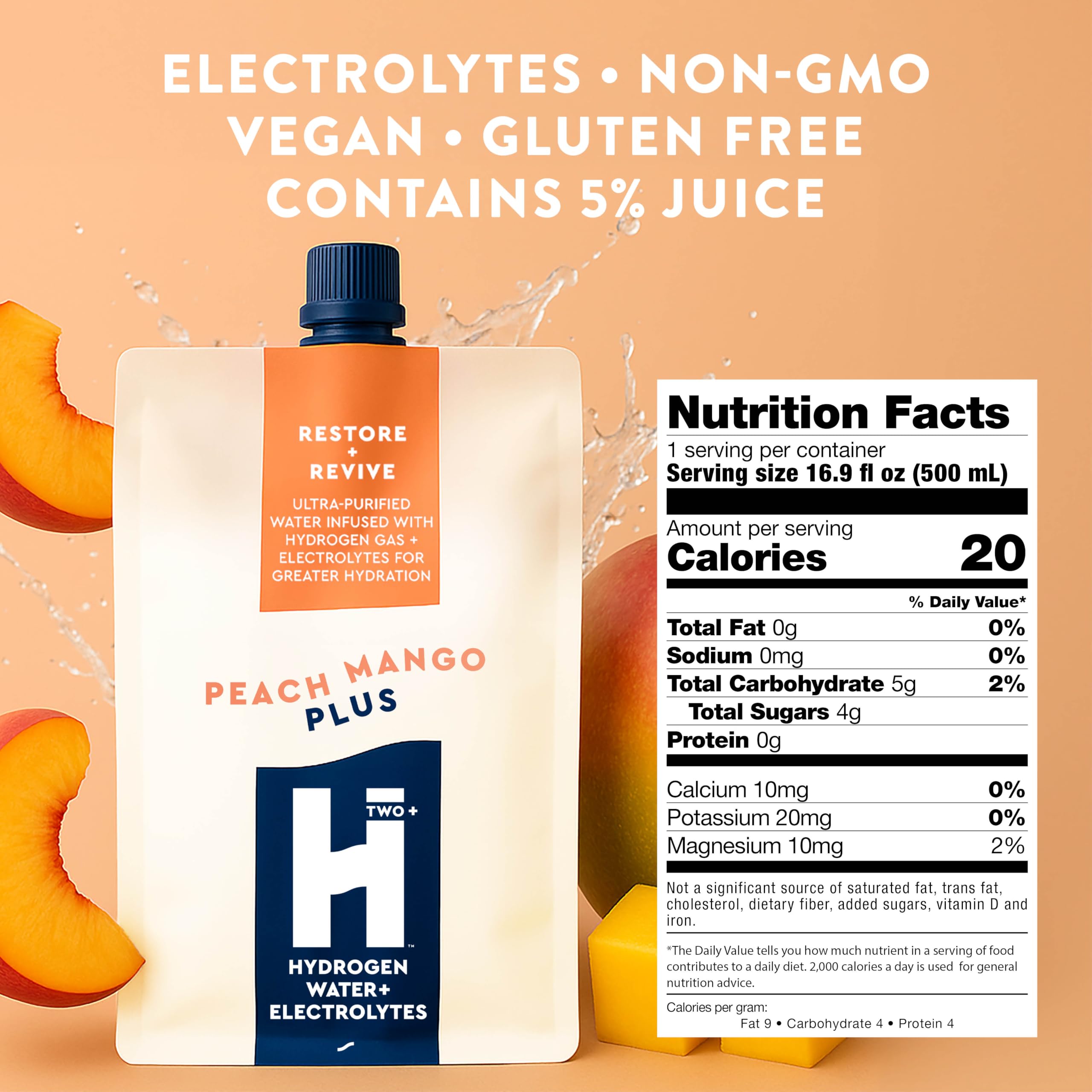 Amazon.com: HTWO Plus Hydrogen Water with Electrolytes, Peach