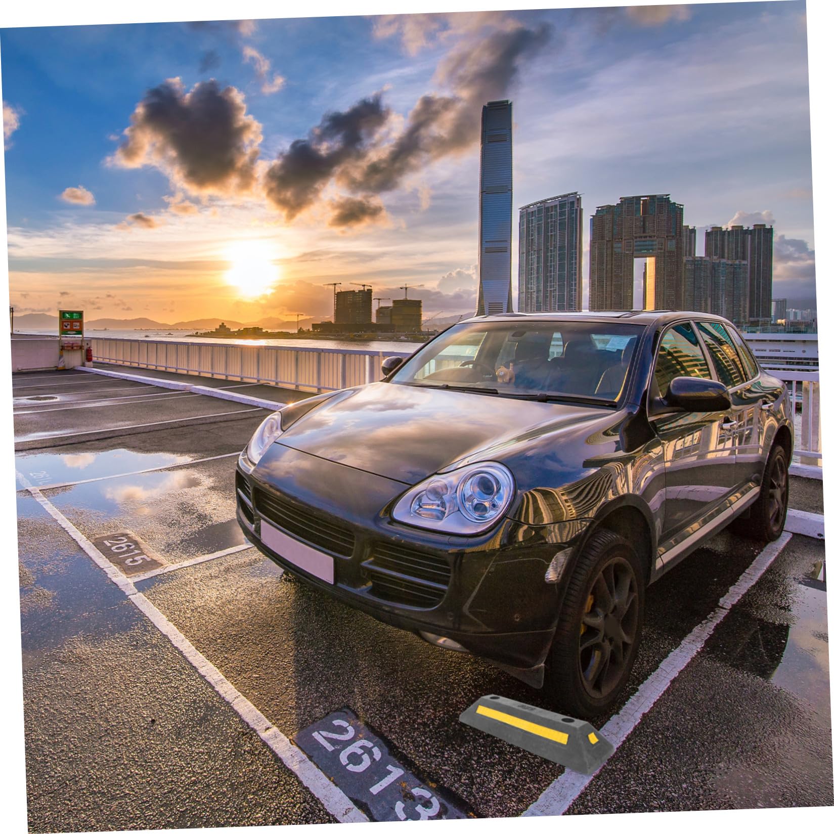 Tope de Coche Reforzado de Goma 480x130x80 Mm Cinta Reflectante para Garaje Estacionamiento Seguro Accesorios para Vehículos Uso Industrial y Comercial