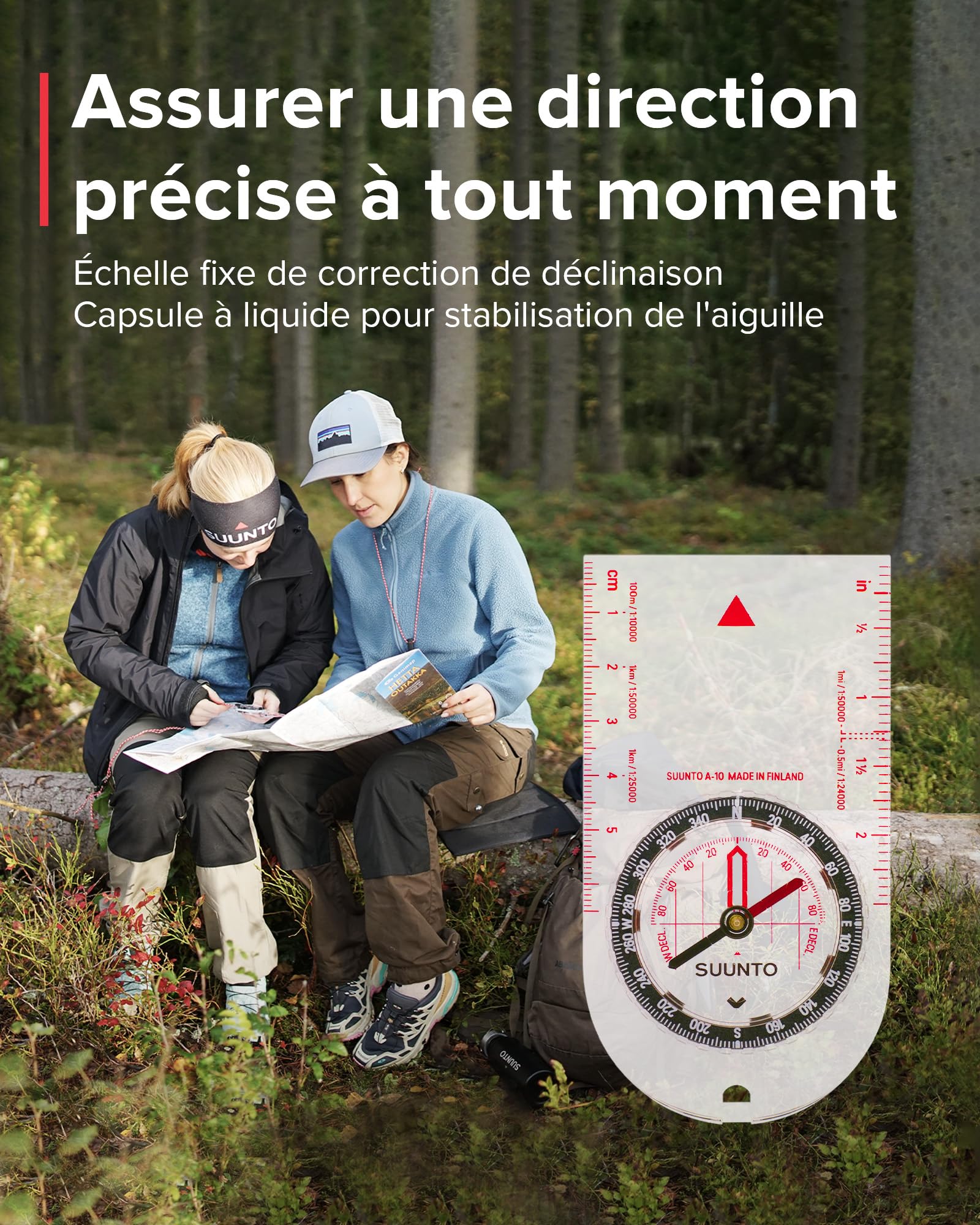 SUUNTO A-10 Boussole de Randonnée Robuste, Navigation Professionnelle, Compass d'Orientation avec Cordon, étanche, Déclinaison Réglable, pour Course Expédition Camping Survie