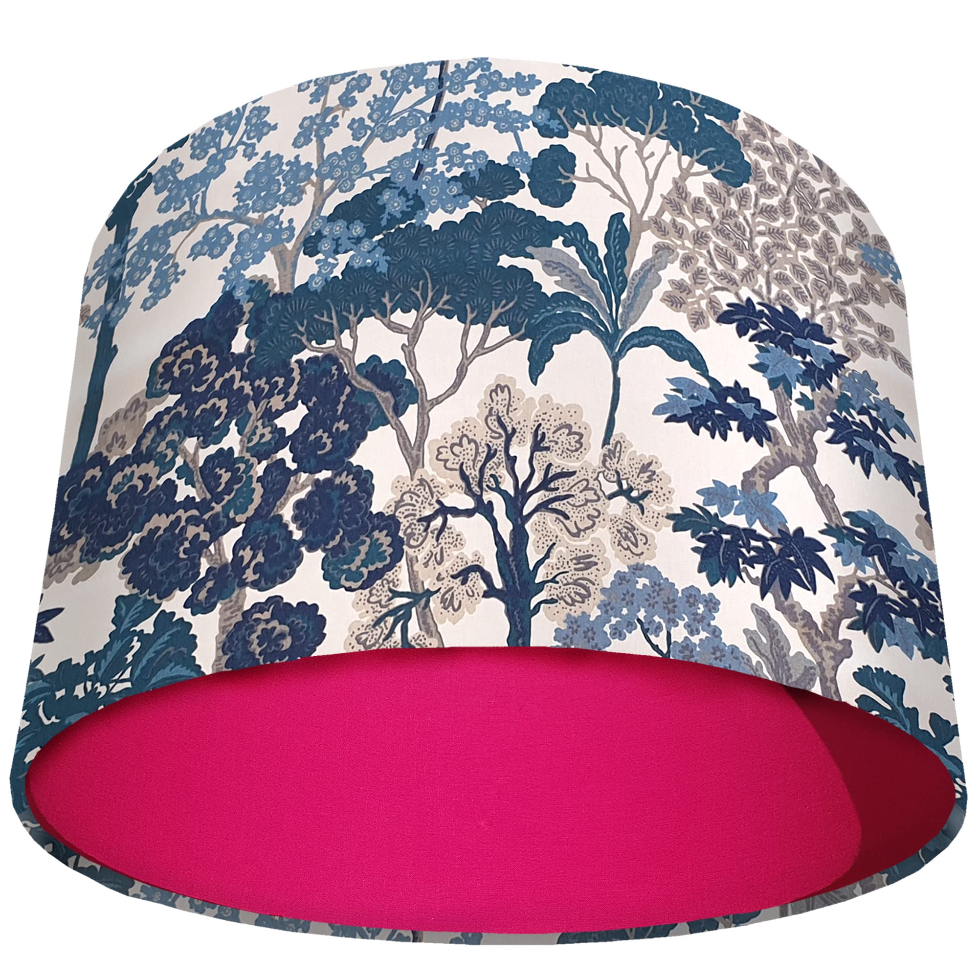 Blue Lampshade with Choice of Colour Lining, Country and Nature Themed Tree Design (Pink)