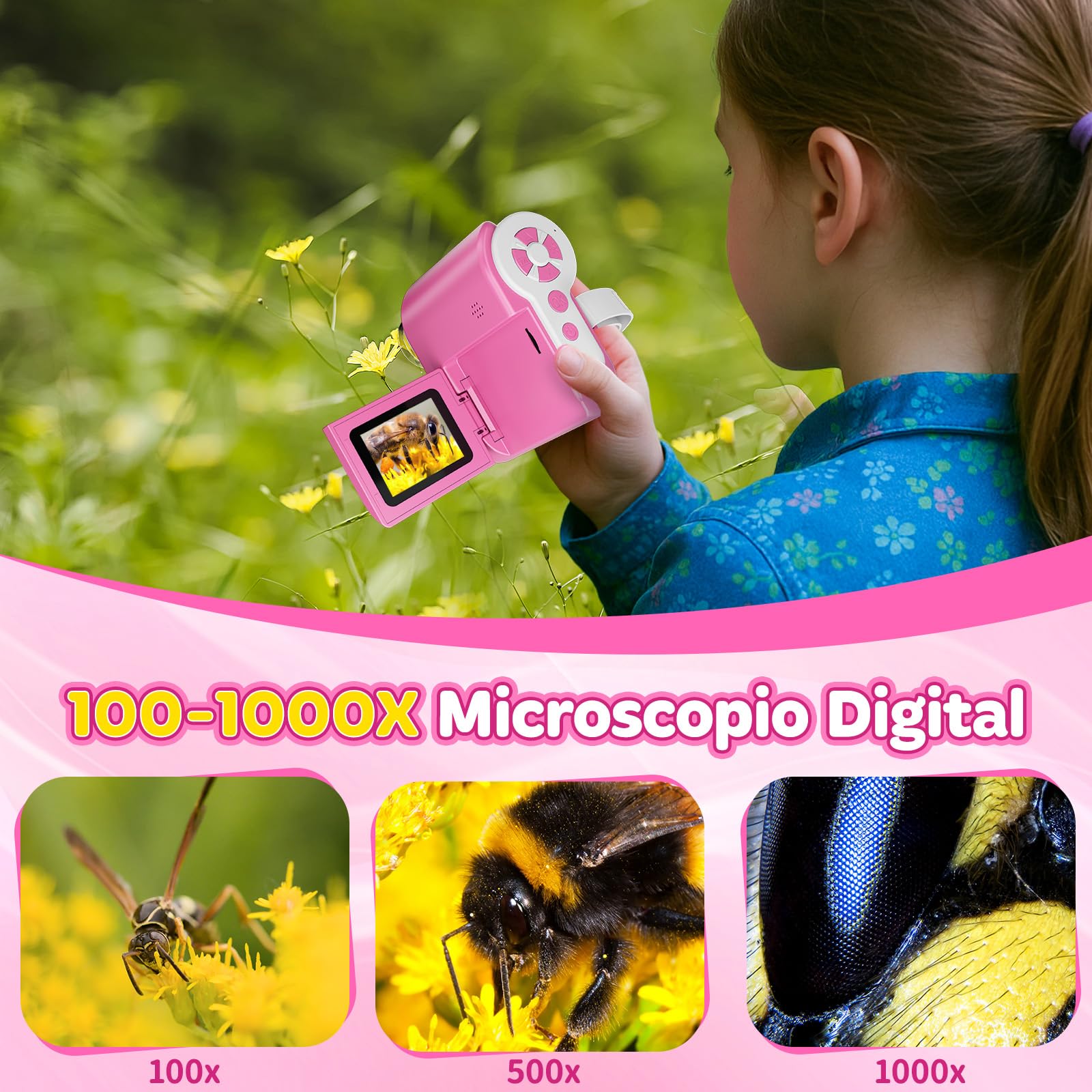 Microscopio Portátil Para Niños 1000X – Digital Con Pantalla De 2 Pulgadas, Cámara De 100W Píxeles Y Enfoque Fijo, STEM Kit Desde 5 Años