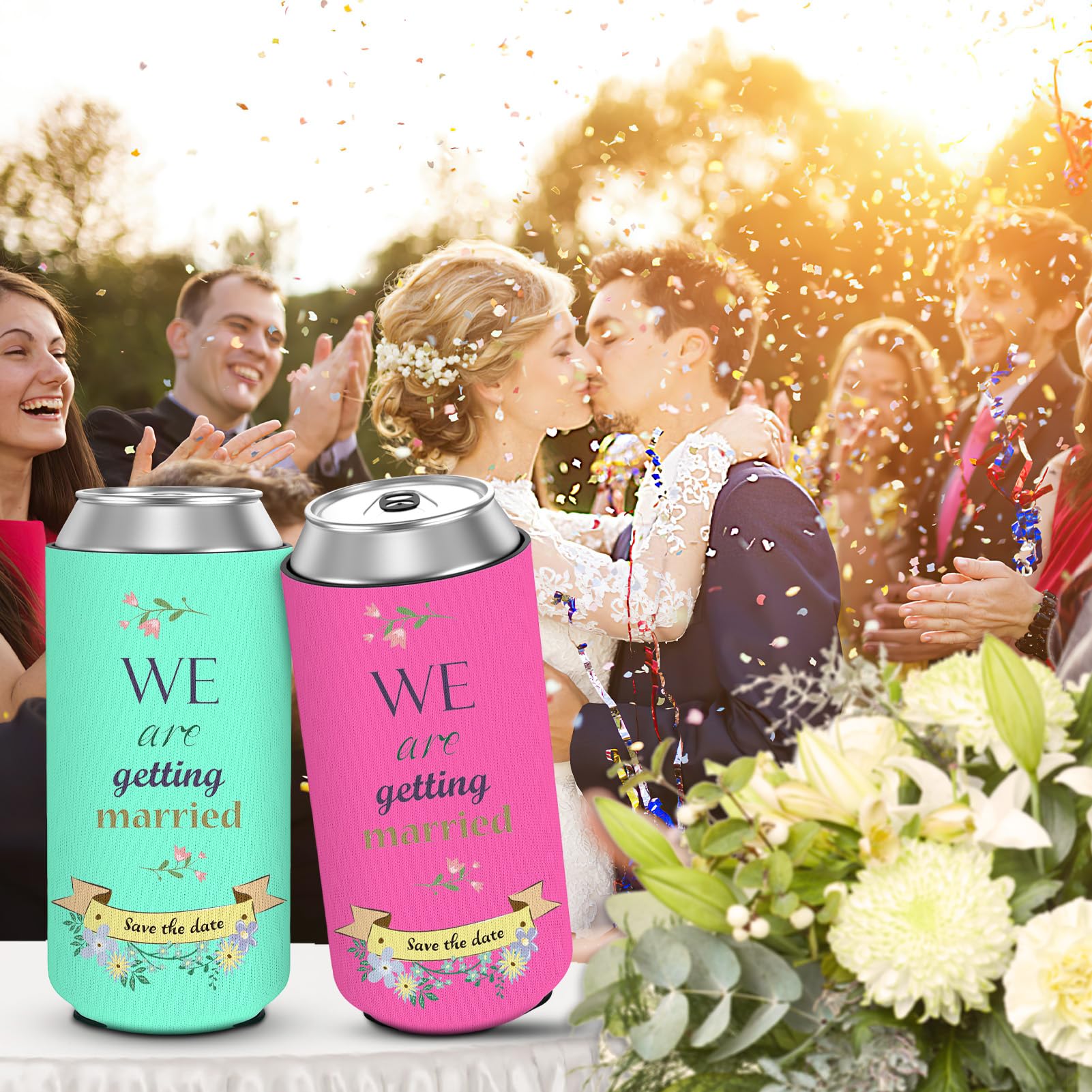 SPETYORT Custom Can Coolers Sleeves, Bulk Personalized Insulated Neoprene Can Drink Holder With Logo Image Text, Collapsible Can Sleeve Beer Coolers For Wedding Birthday Party