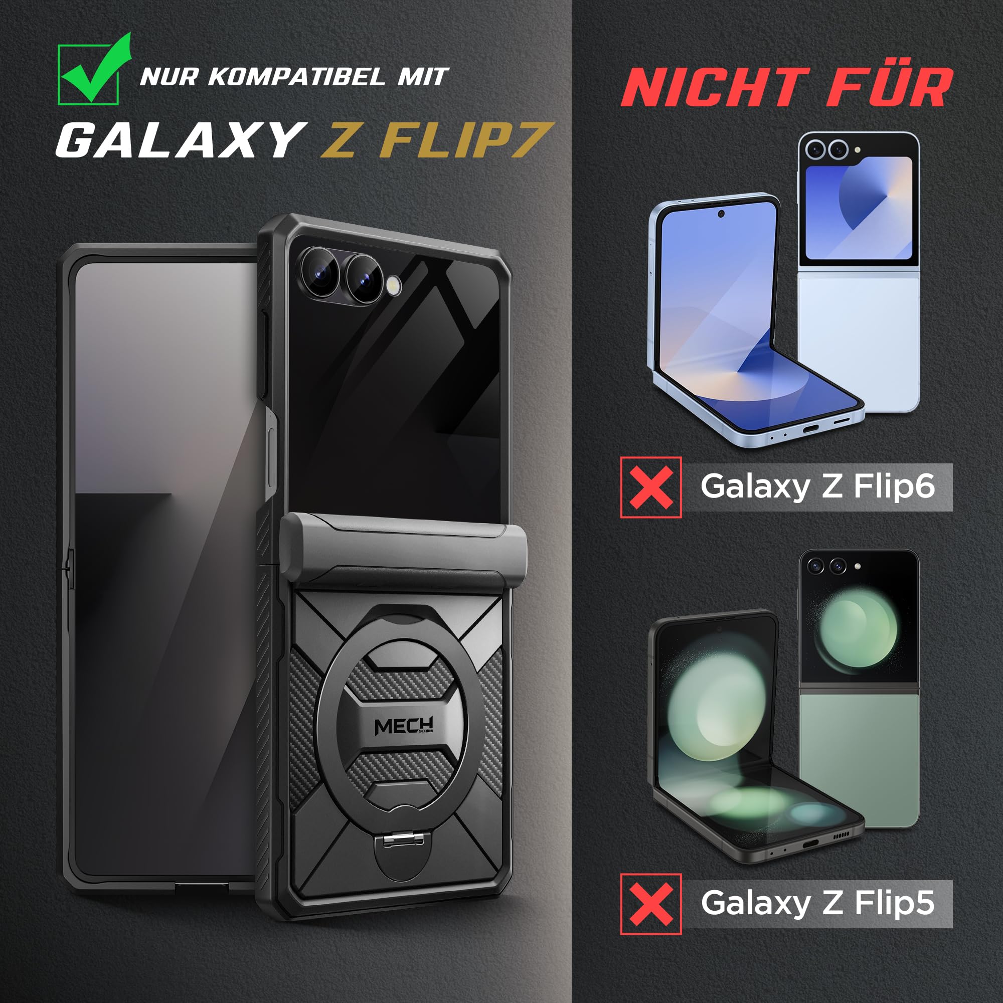 Tongate 360°Drehbarer Magnetständer für Z Flip 7 Hülle mit Privatsphäre Bildschirmschutz, [Kompatibel mit MagSafe] [Anti-Rutsch] [Scharnier Schutz] Ganzkörper Stoßfest Samsung Z Flip 7 Hülle, Schwarz | Kompatibel mit Magsafe, Anti-Spionage-Schutzhülle für