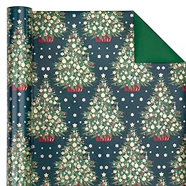 WRAPAHOLIC Reversible Green Christmas Wrapping Paper - Mini Roll - 17 Inch x 33 Feet - Green Christmas Tree Wrapping Paper for Holiday, Party Celebration