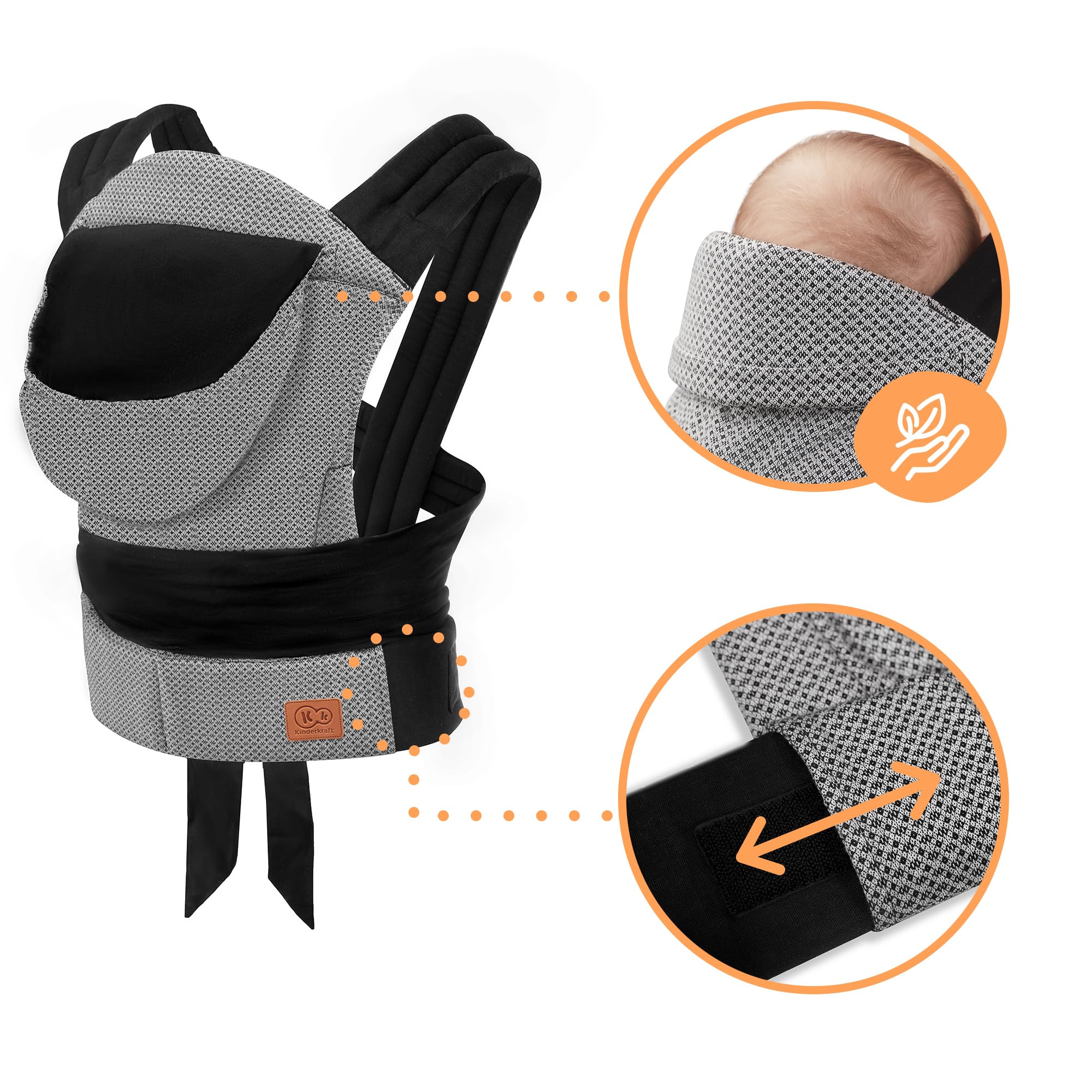 kk Kinderkraft ADOREE Marsupio neonati ergonomico, Porta bebè da 3 Mesi, Ventrale e Dorsale, Regolabile, Grigio