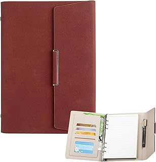 East Leaf 手帳 6穴 a5 バインダー システム手帳 ビジネス手帳 ルーズリーフ 100枚 カードポケット ペンホルダー 付 茶色