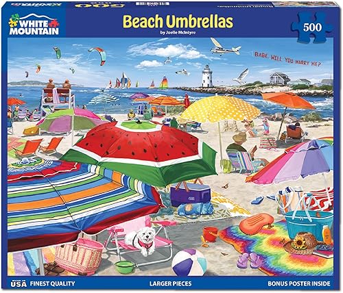 Miniatura 2 de White Mountain Rompecabezas de 500 piezas de sombrillas de playa, divertidos rompecabezas de verano para adultos y familia