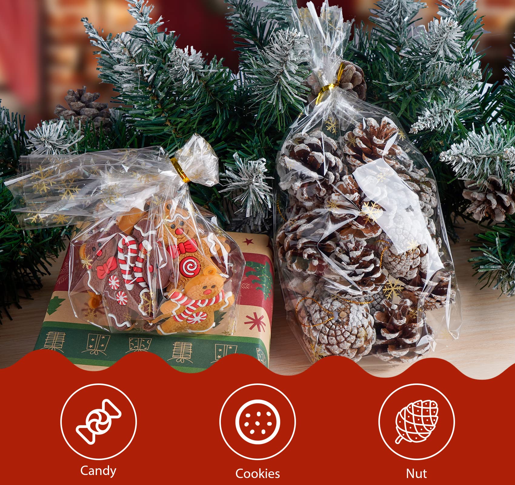 100 Sacs En Cellophane Transparent 10x15 Cm Avec 100 Rubans - Pour Emballage Bonbons, Cadeaux - Anniversaire, Noël, Mariage - 10
