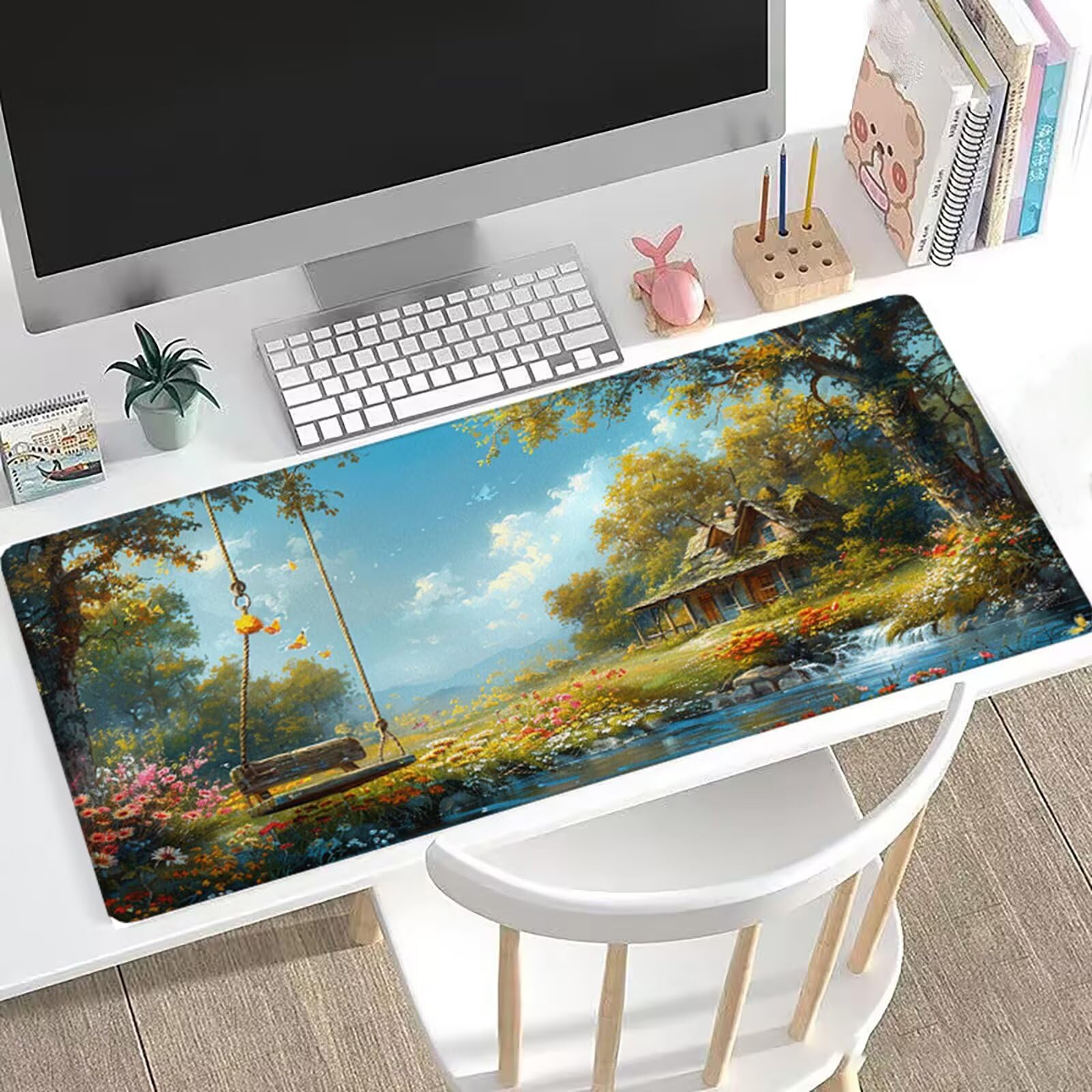 Duża podkładka pod mysz z huśtawką XL 1200 x 600 x 3 mm pod biurko, wygodna gładka powierzchnia, kwiatowa podkładka pod mysz do gier ze wzmocnionymi szwami krawędziami, wodoodporna ochrona stołu