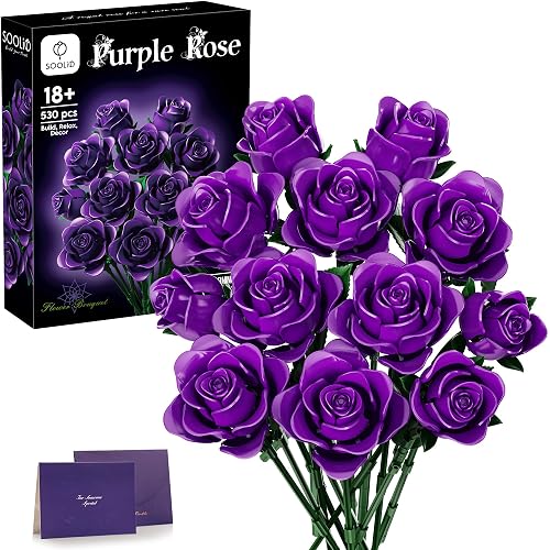 SOOLIO Valentine's Day Rose Flower Bouquet Building Kit for Adults, Gift for Women Couple Girlfriend, Buildable Artificial Floral Botanical Collection Décor for Home or Office (530 Pcs)