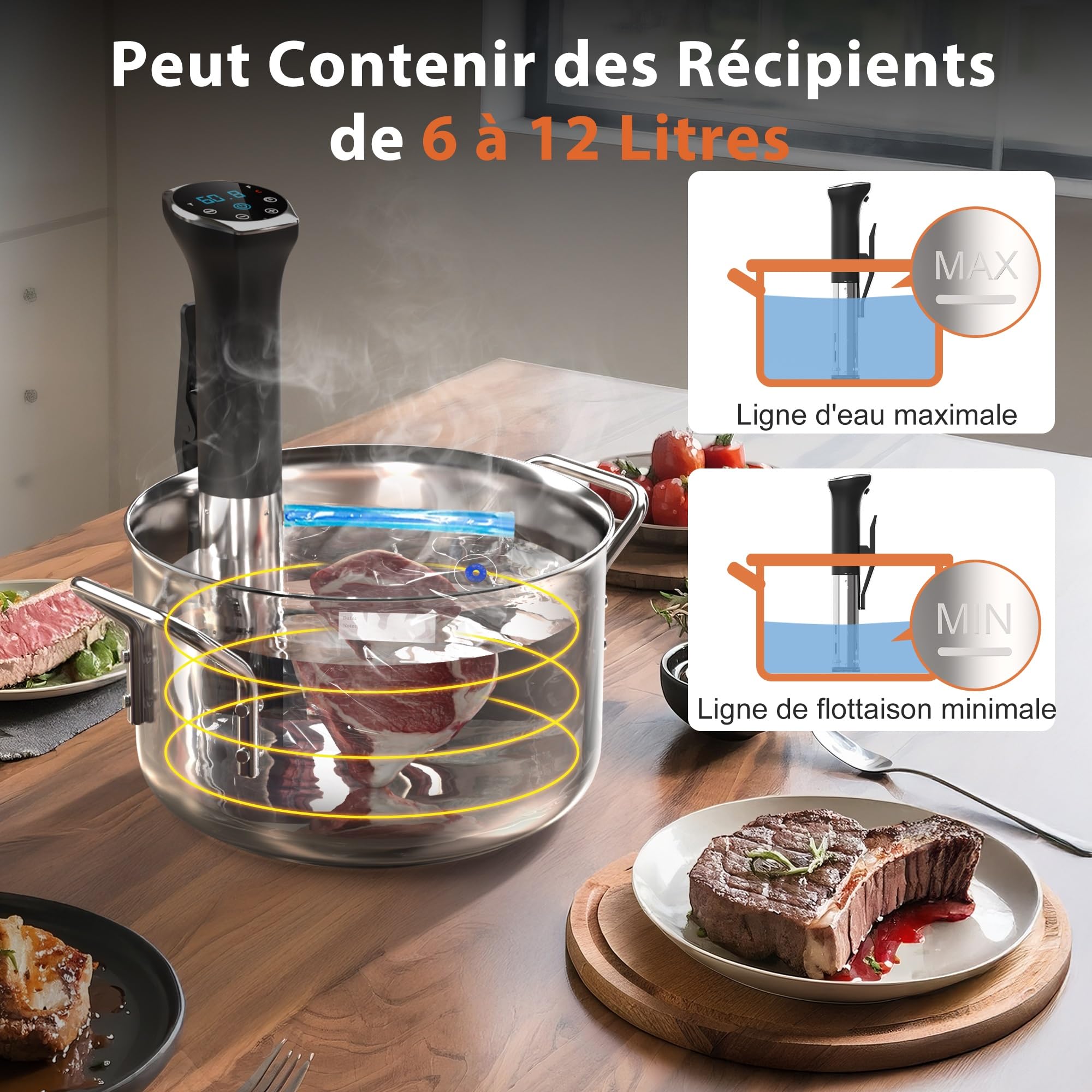 Cuiseur Sous Vide, Cooksir 1400W Sous Vide Cuisson, LED Commande tactile, IPX7, Boîtier en Acier Inoxydable, Argenté, 360° Cycle, 10°C-90°C, 1-99 minutes, Prise