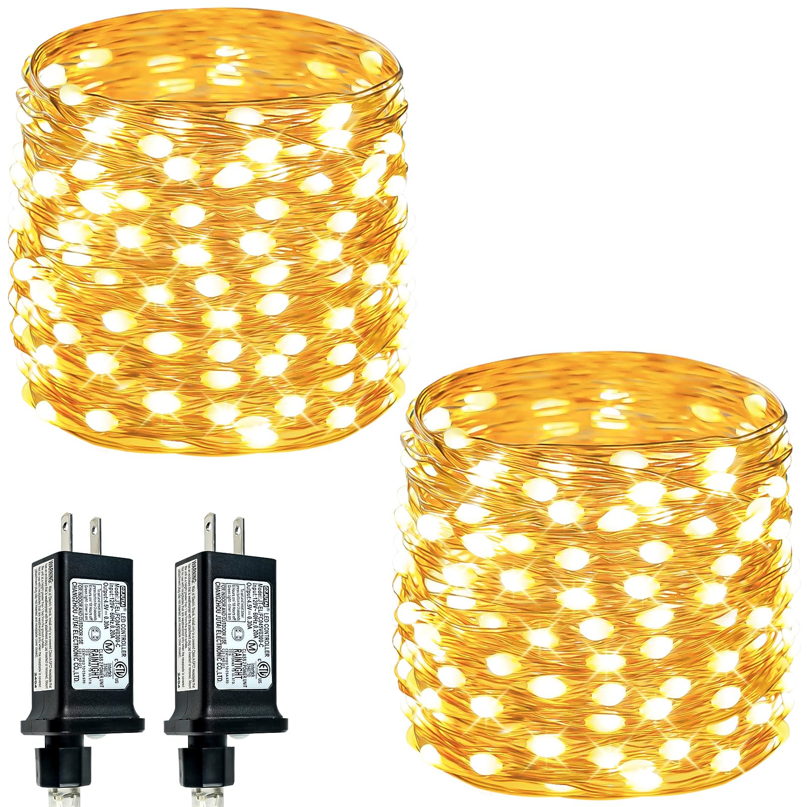 View 1 of 2 Pack Fairy Lights Plug in 99FT 300 LED Christmas String lights Warm White