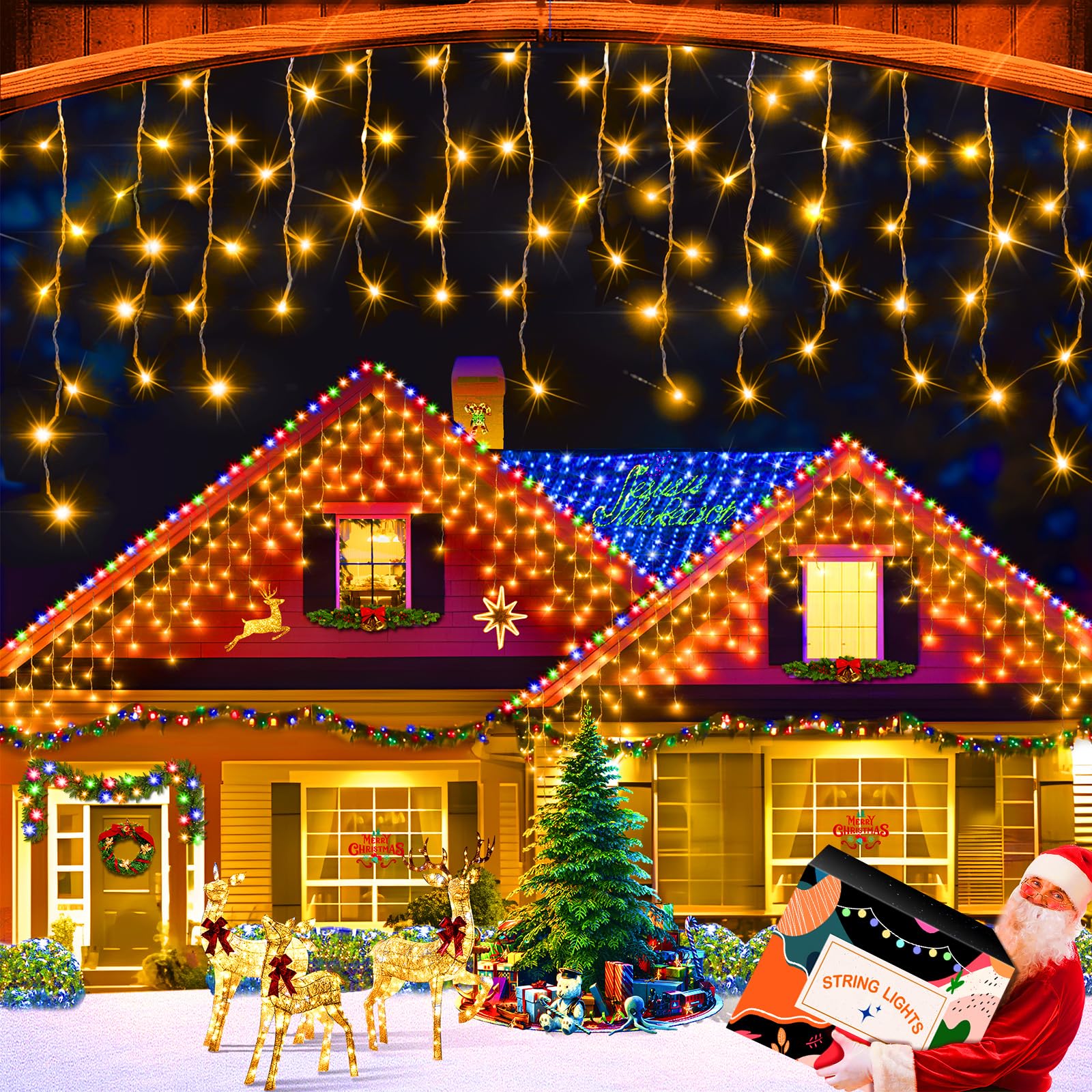 XURISEN 20M 640 LED Weihnachts Eisregen Lichterkette Warmweiß 4-5-7 Eiszapfen Timer 8 Modi IP44 Wasserdicht für Traufe Garten Vorbau