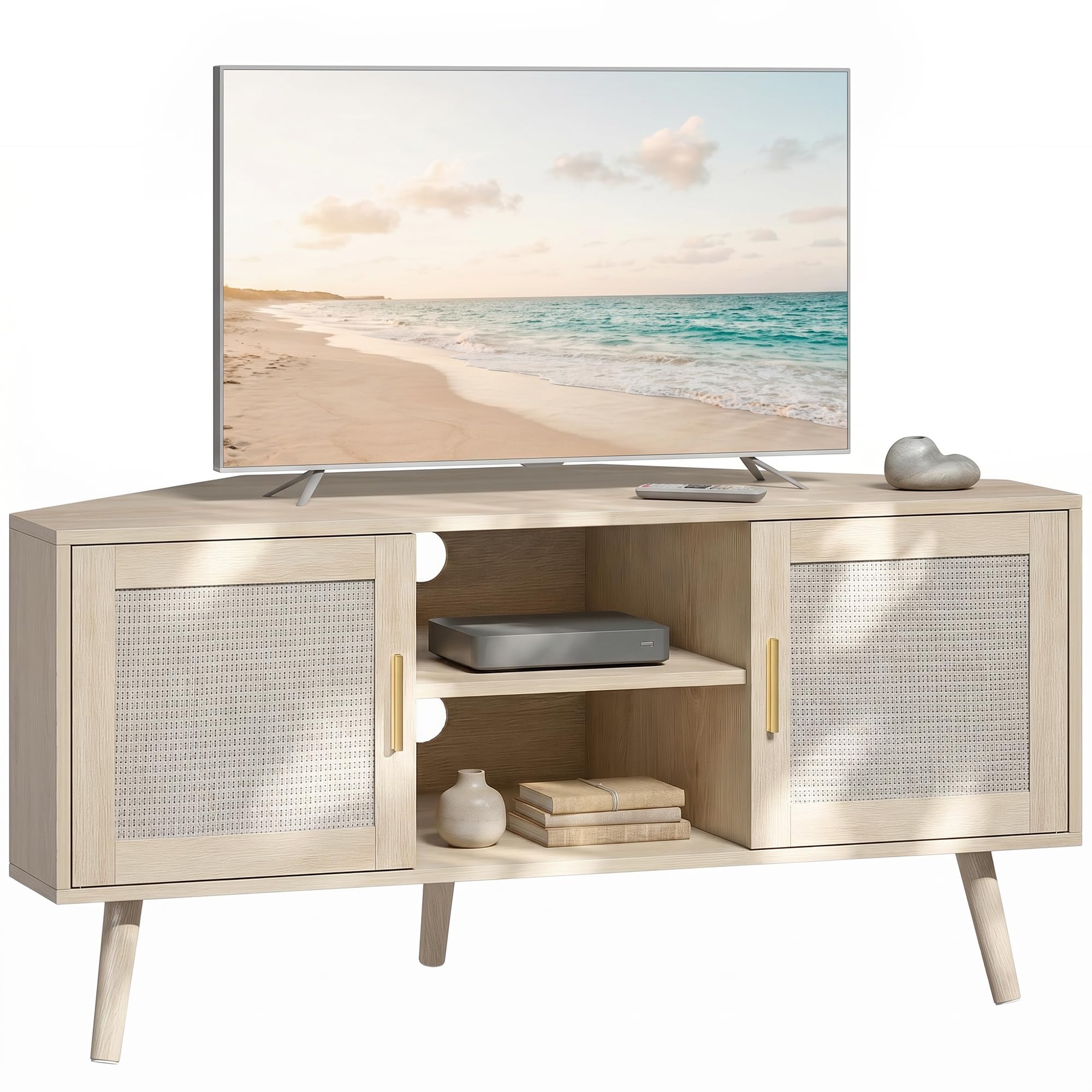 HOMCOM Meuble TV d'angle 115 cm pour Téléviseur jusqu'à 65 Pouces Chêne