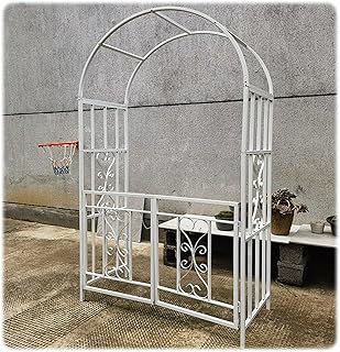 Arco de jardín con doble puerta de metal para pérgola, rosas, arco, para exteriores, patio, varias plantas trepadoras de 82.7 pulgadas de alto, fácil de montar, negro/blanco (color: blanco)