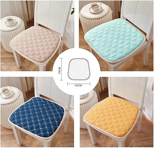 Miniatura 3 de Juego de 6 cojines para sillas de cocina con lazos Farmhouse, almohadillas para sillas de comedor de 18 x 18 pulgadas, cojín de asiento en forma de