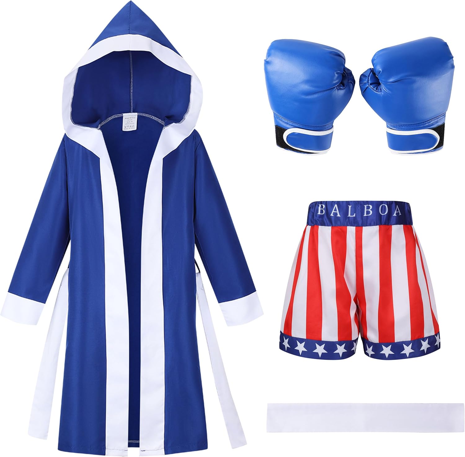 Boxing Costume Kids with Boxing Glove Robe Shorts,Halloween Boys Boxer Suit,American Boxer Robe Medium Boxer Costume