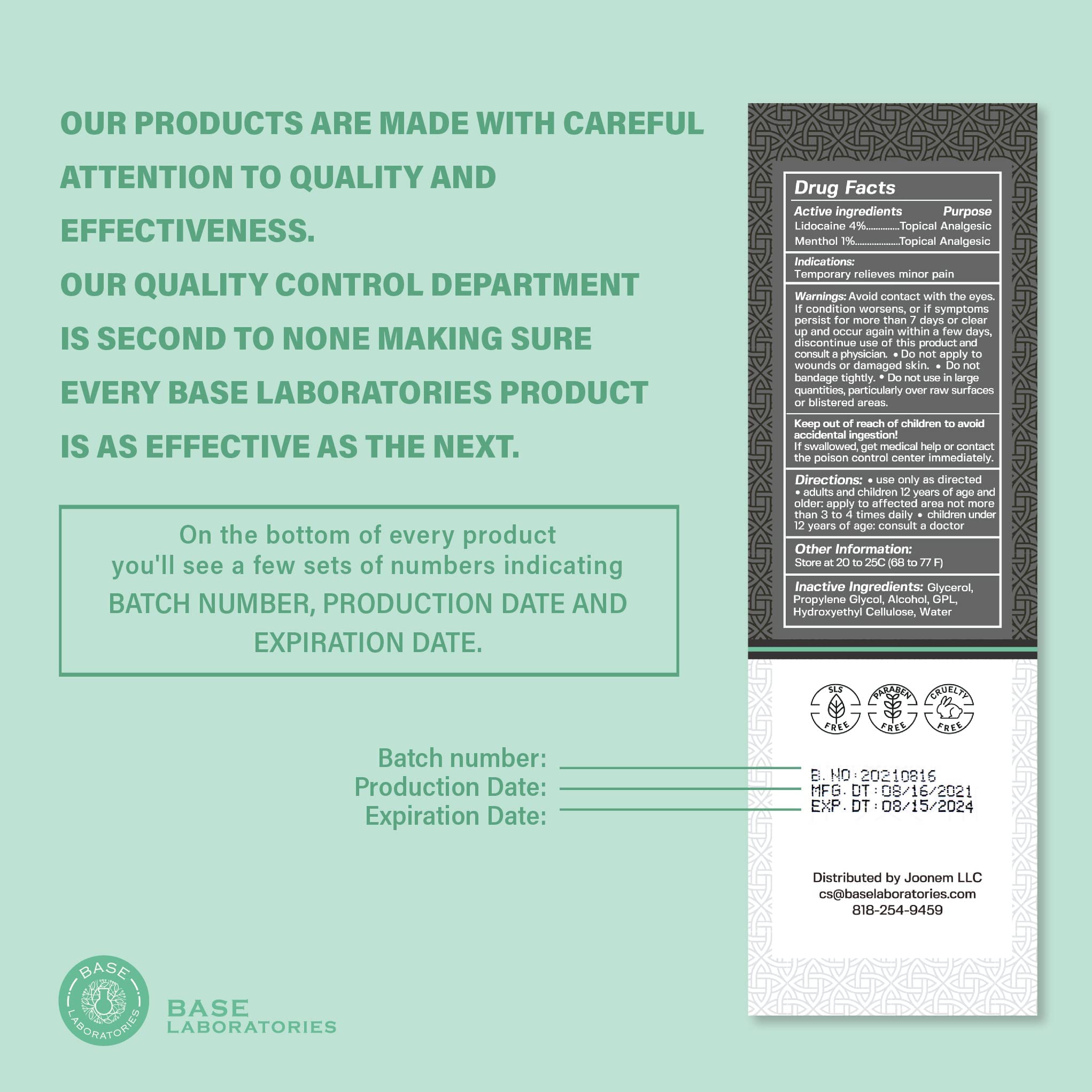 Base Labs Lidocaine Numbing Gel 4oz Topical Numbing Pain Relief Gel