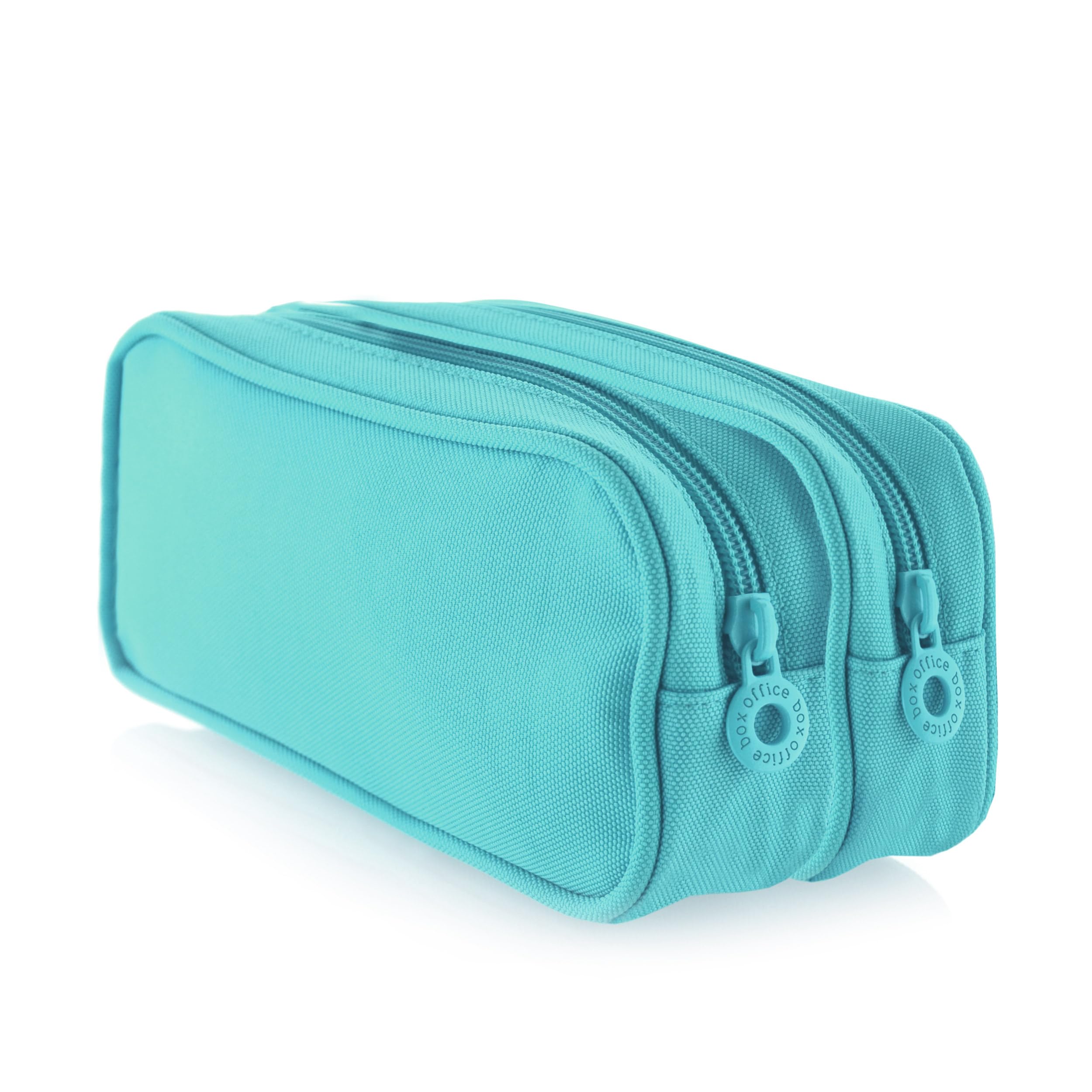 Estuche Portatodo Doble -Ref. 59811- Dos Amplios Apartado Interiores con Cremallera, Lavable y Muy Resistente para Llevar el Material Escolar o como Neceser by Colorline/Office Box. (Turquesa)