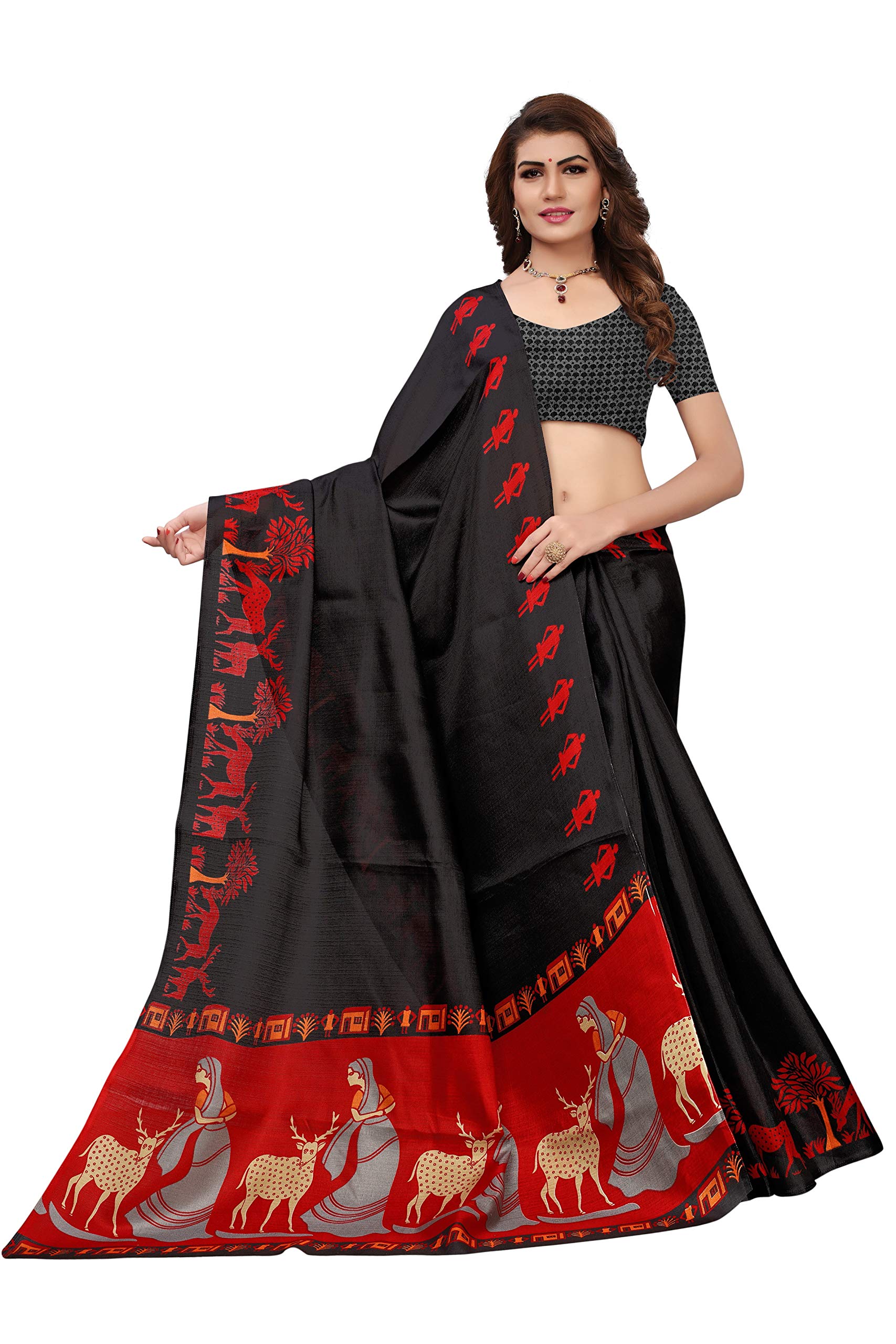 Fiestree Womens Printed Silk Saree