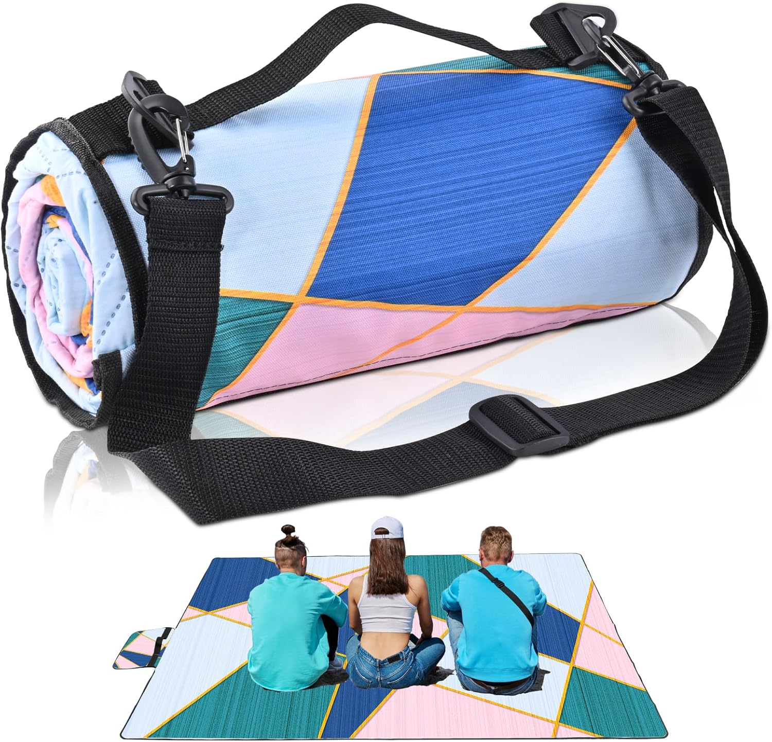 SHANQUAN Picnic Blankets Outdoor Blanket, Large Beach Mat Waterproof Foldable Picnic Mat with Carry Strap,Portable Camping Park Blanket for Grass Lawn Hiking Travel Concerts