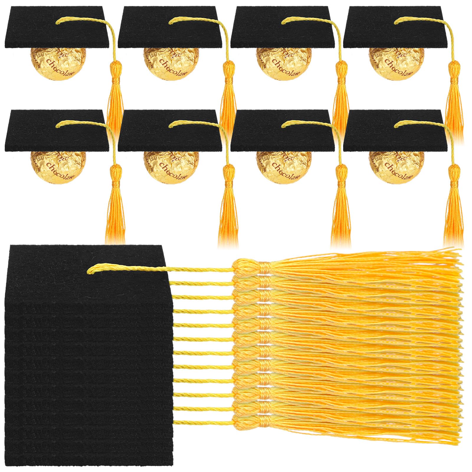 Lyrow 150 Pcs Graduation Cap Chocolate Decorations 2025 Graduation Cap Cupcake Topper Decoration with Tassel and Adhesive Dot for Class of 2025 Congrats Grad