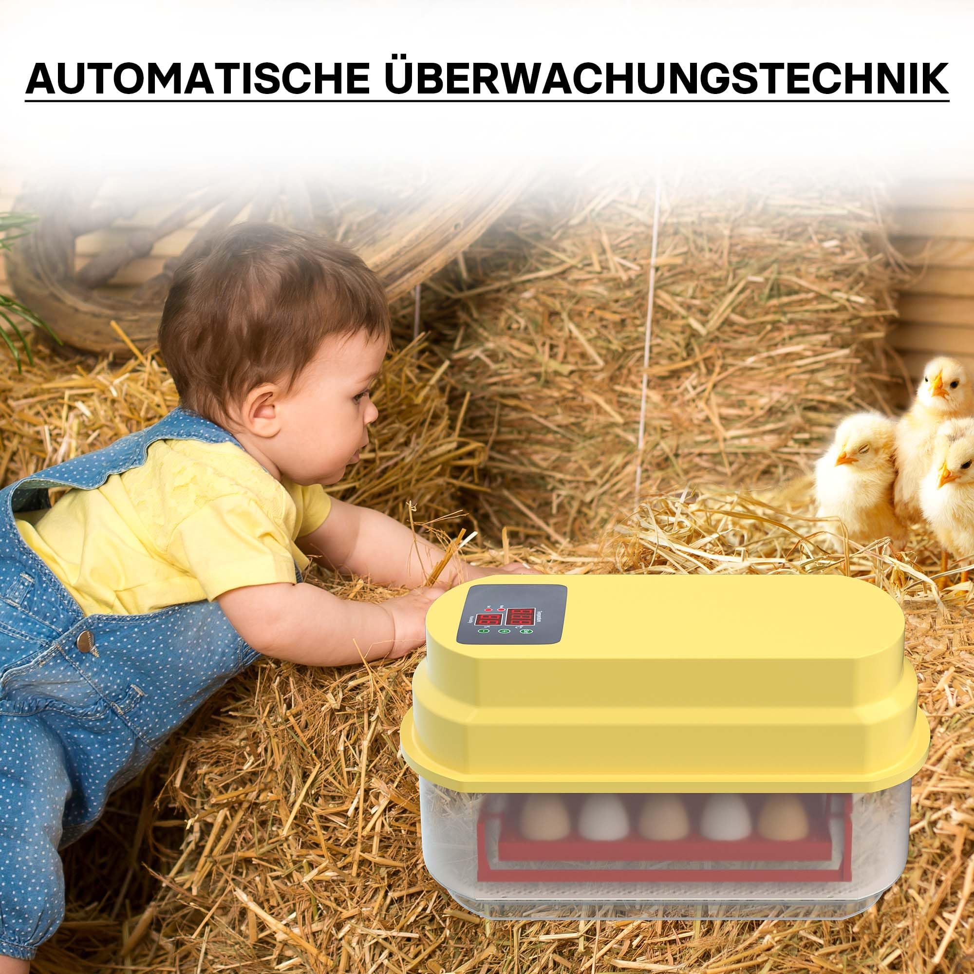 Wiltec Automatische Brutmaschine für 15 Eier, Inkubator mit vollautomatischem Wendesystem, Brutautomat mit Temperatursteuerung und Feuchtigskeitsregulierung, Brutkasten zum Eier ausbrüten