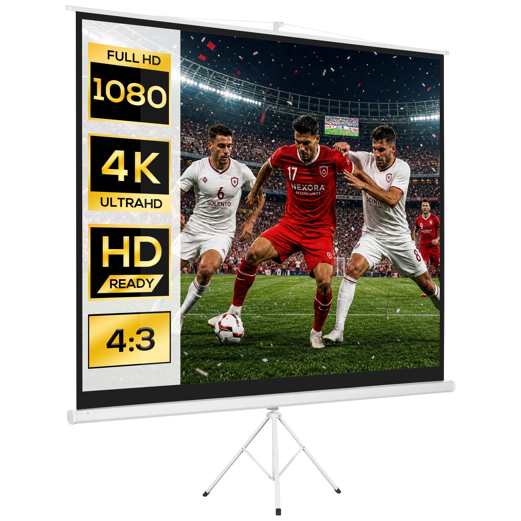 HOMCOM Pantalla de Proyector Manual con Soporte 120 Pulgadas Pantalla de Proyección Portátil Formato 4:3 para Interior y Exterior Eventos Deportivos Cine en Casa Patio 244x183 cm Blanco