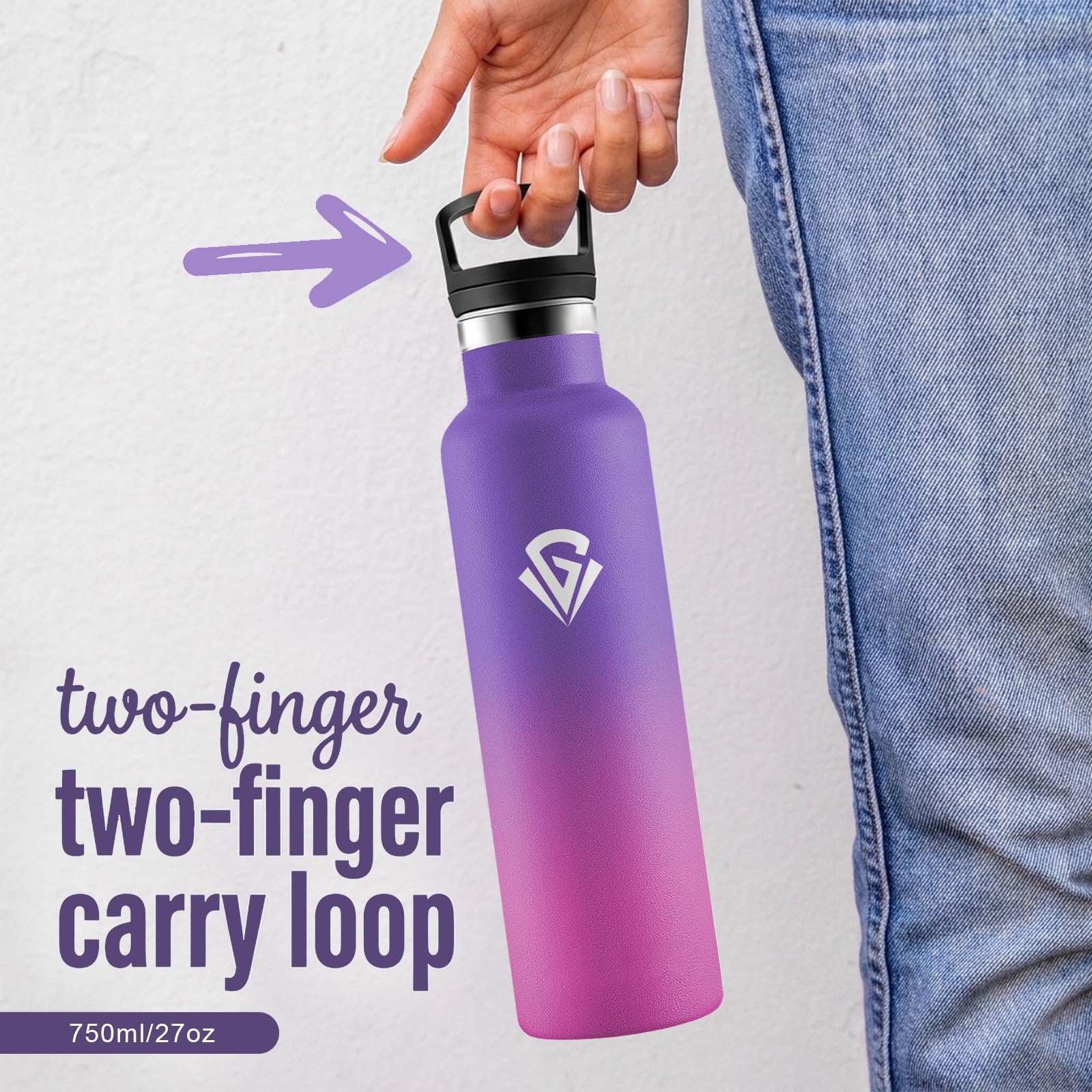 Borraccia 750 ml, Borracce Acciaio Inox, Senza BPA, con Doppio Strato Isolante, per Bevande Gassate, Scuola, Campeggio
