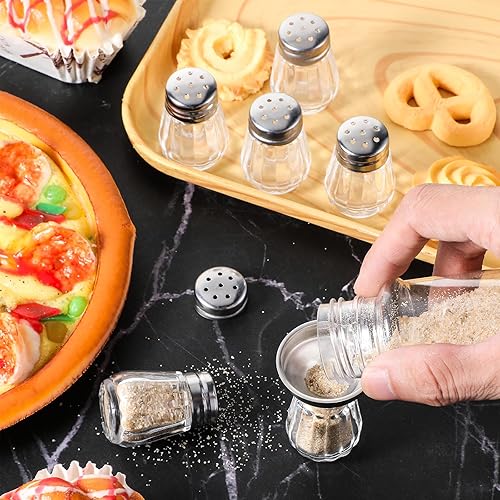 Miniatura 6 de Thinp 6 mini saleros y pimenteros de cristal con tapas de acero inoxidable y 1 mini embudos de acero inoxidable para cocina, restaurantes, bodas y