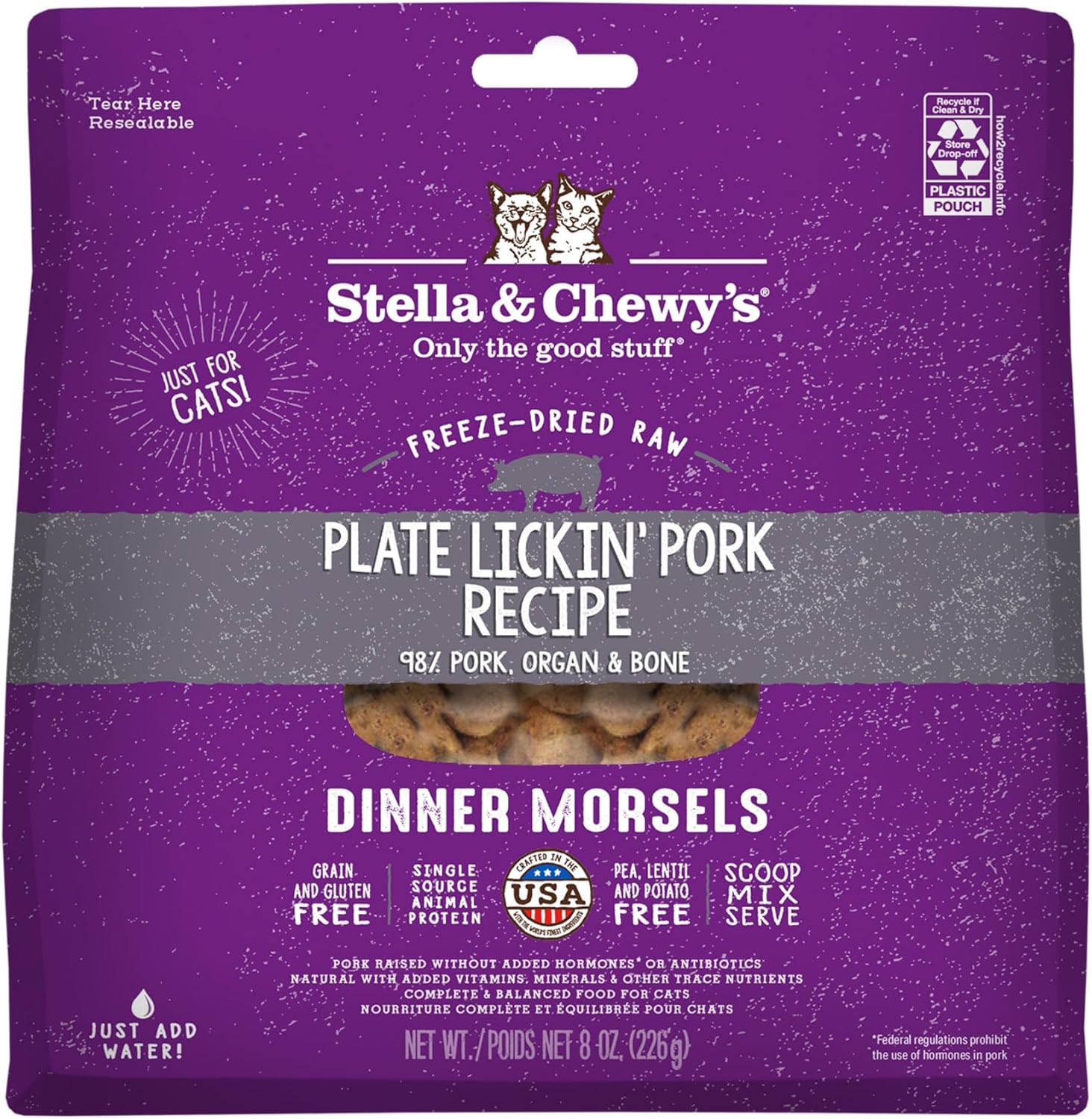 best if used by: 4/30/2025/Stella & Chewy's Freeze-Dried Raw Cat Dinner Morsels – Grain Free, Protein Rich Cat & Kitten Food – Plate Lickin' Pork Recipe – 8 oz Bag Pork 8 Ounce (Pack of 1)