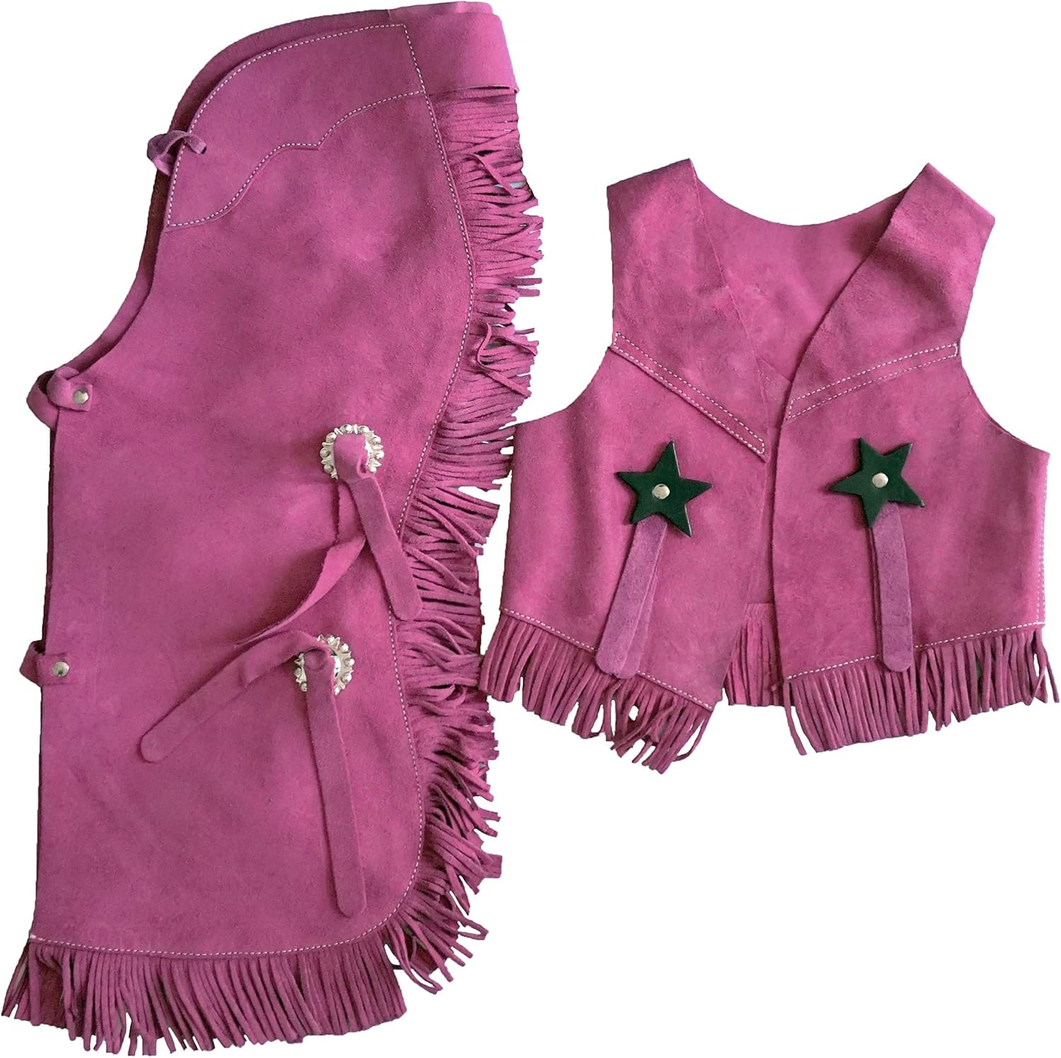 Children's Western Suede Leather Vest & Chaps Set with Fringe